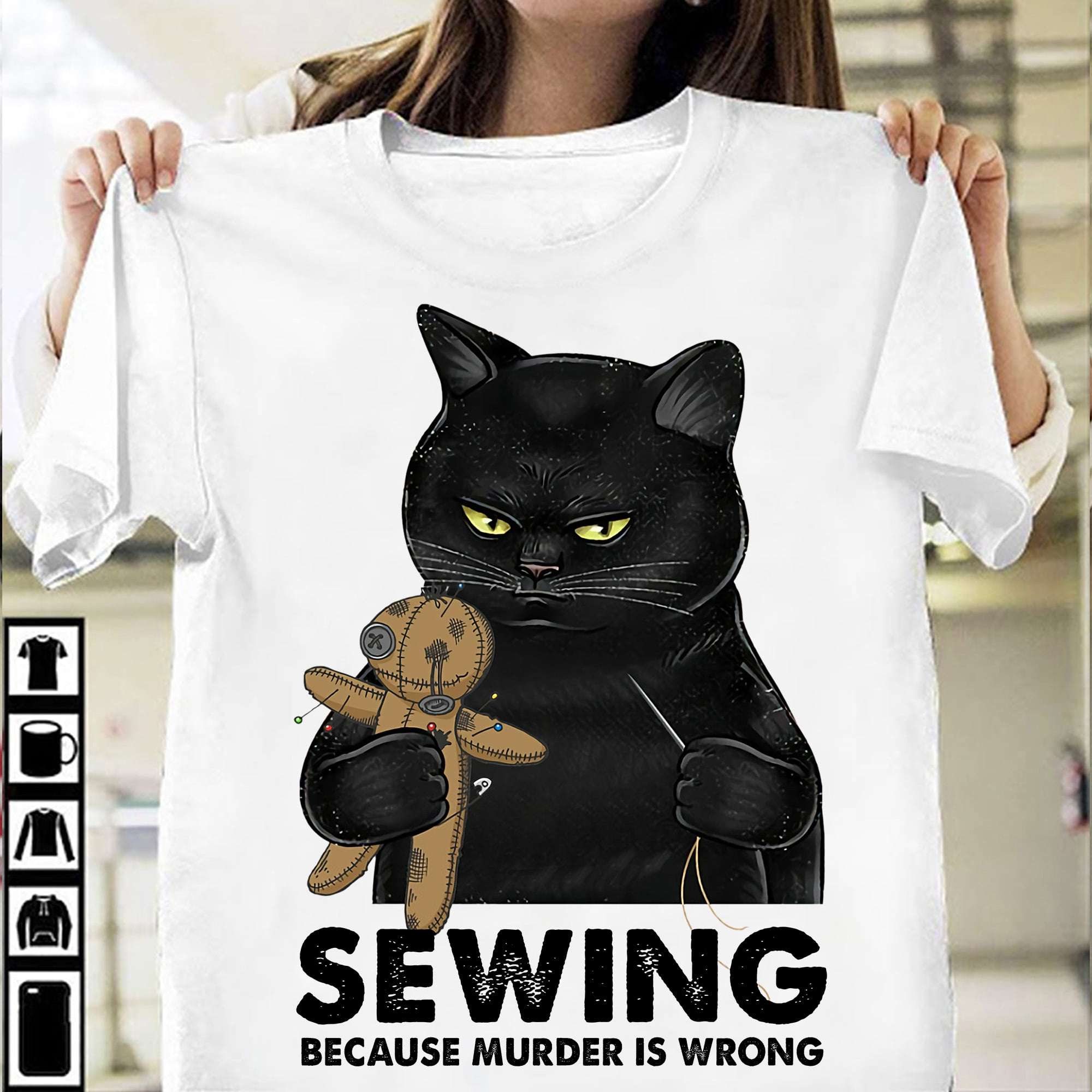 Black Cat With Voodoo Doll, Cats Sewing - Sewing because murder is wrong