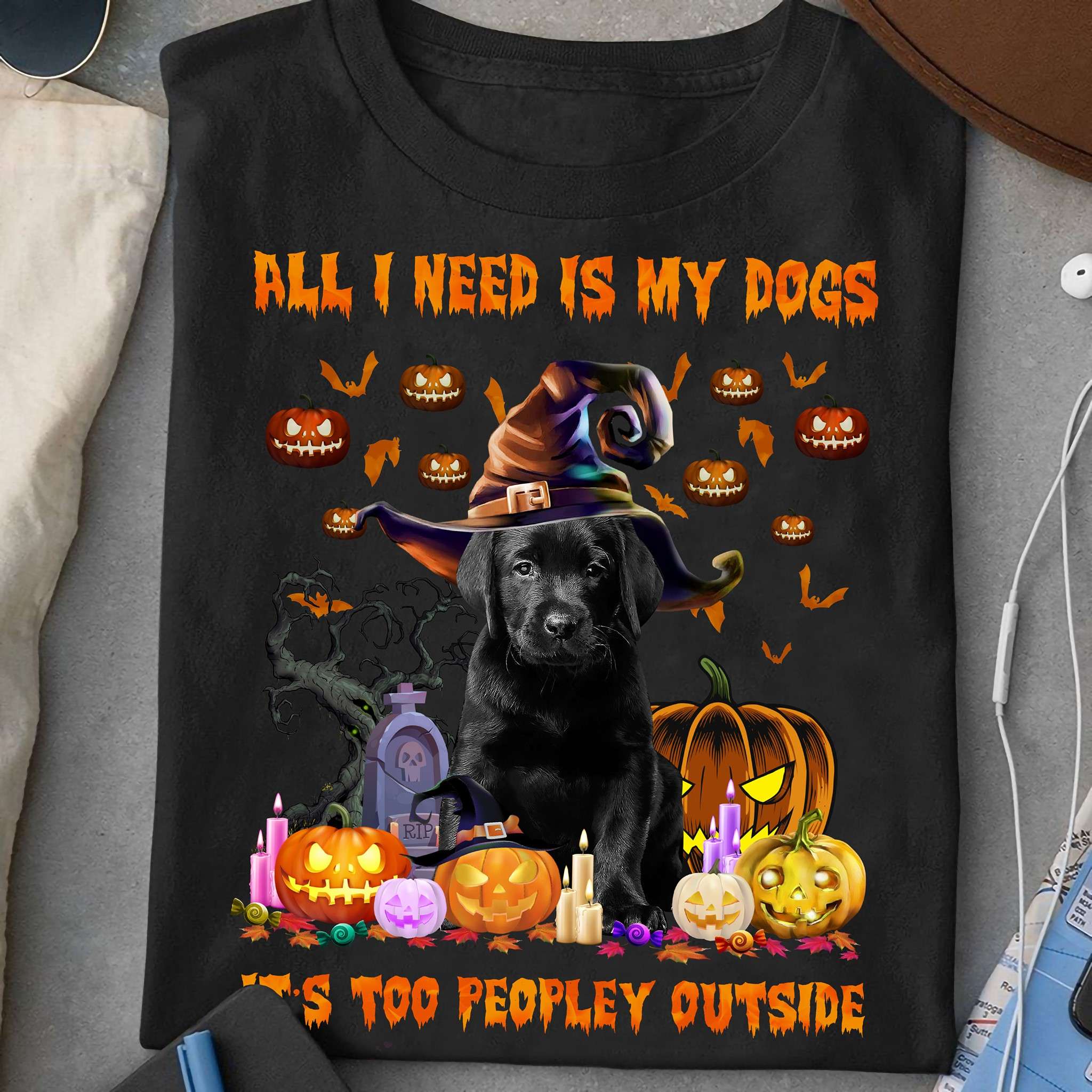Labrador Retriever Puppy, Hallowen Pumpkin - All i need is my dogs it's too peopley outside