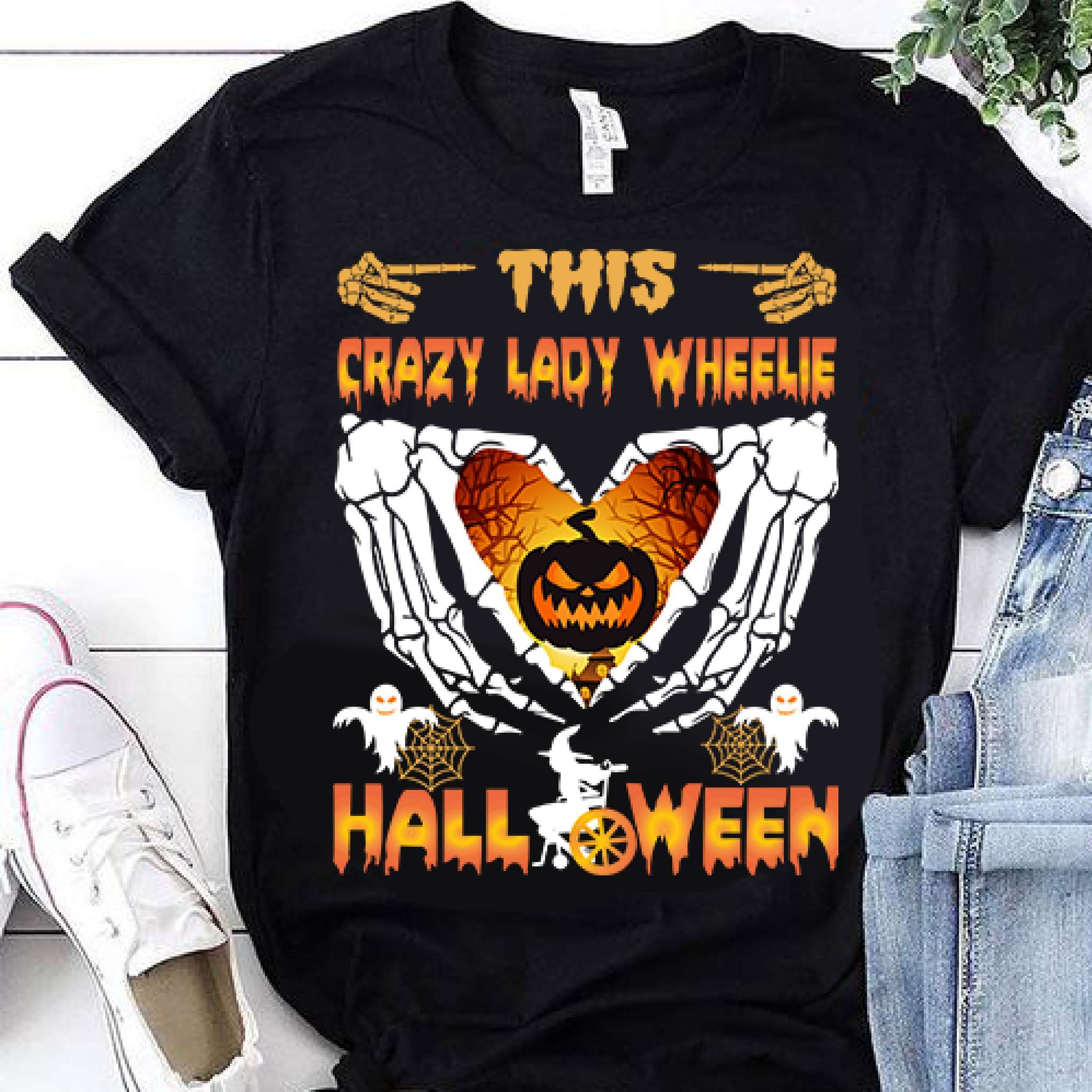 Halloween Pumpkin, Bone Hand - This crazy lady wheelie halloween
