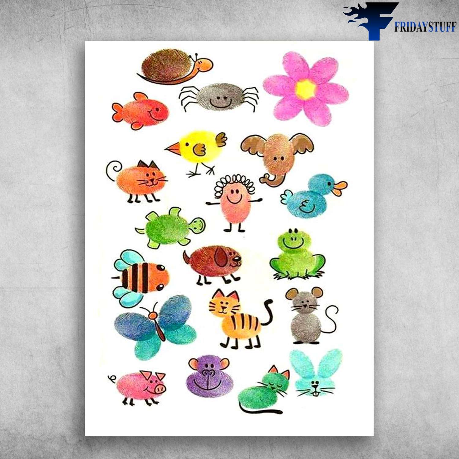 Animals Poster, Gift For Your Child - Cat, Bee, Dog, Frog, Pig, Mouse, Bunny, Duck, Monkey