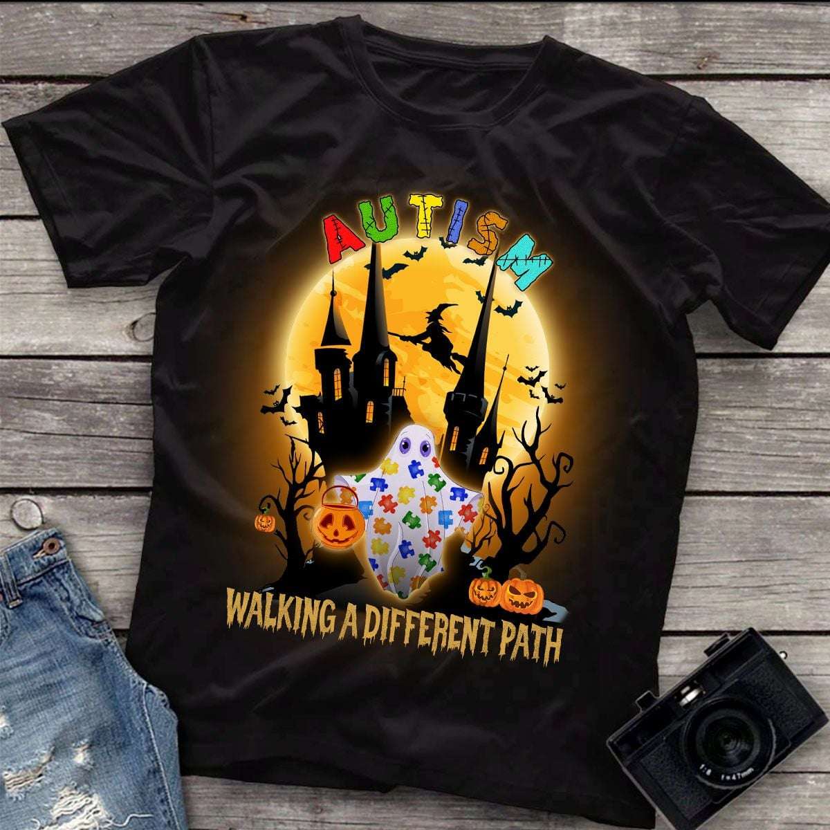 Autism awareness - Walking a different path, Halloween white ghost autism