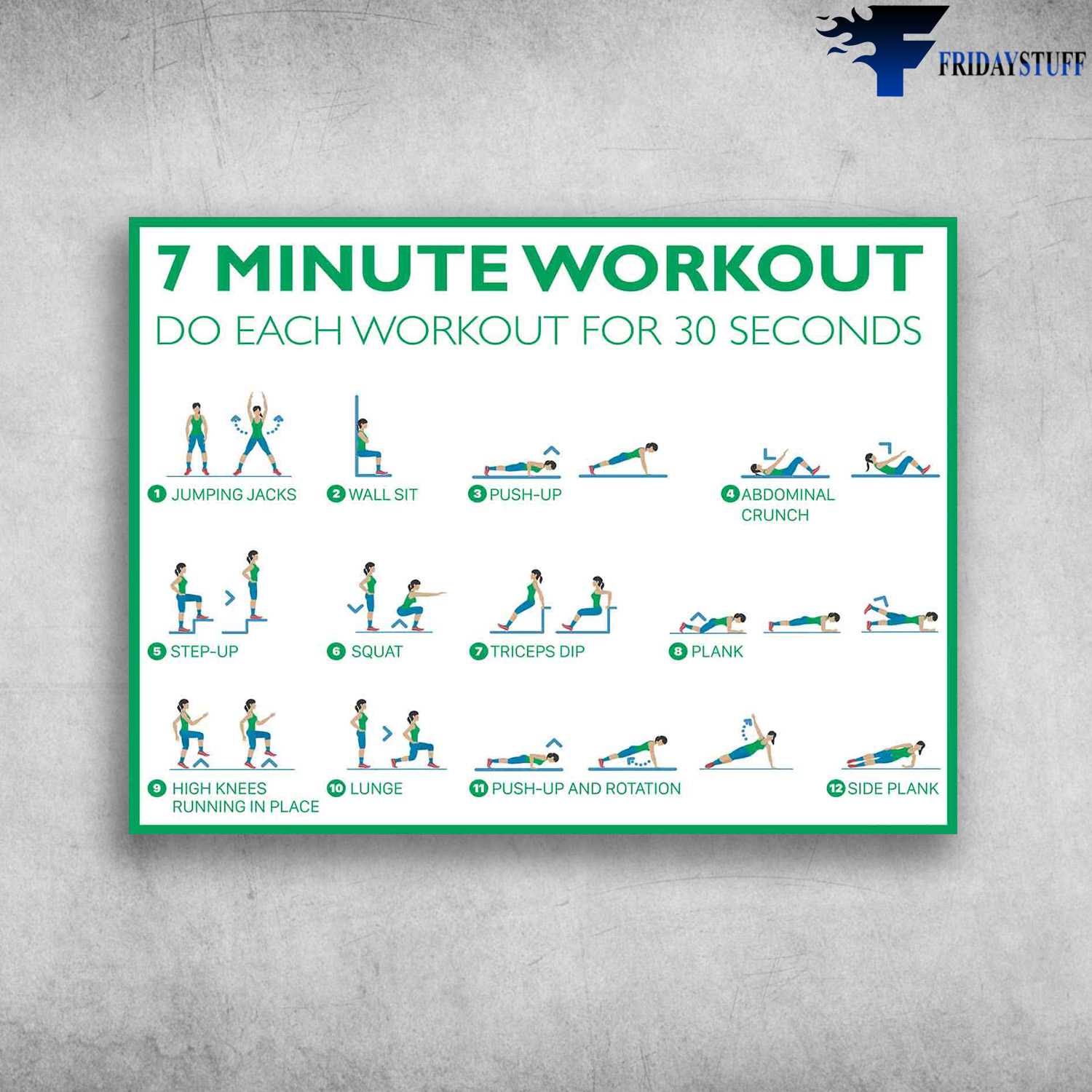 Be Healthy - 7 Minute Workout, Do Each Workout For 30 Seconds, Jumping Jacks, Wall Sit, Push-Up, Abdominal Crunch