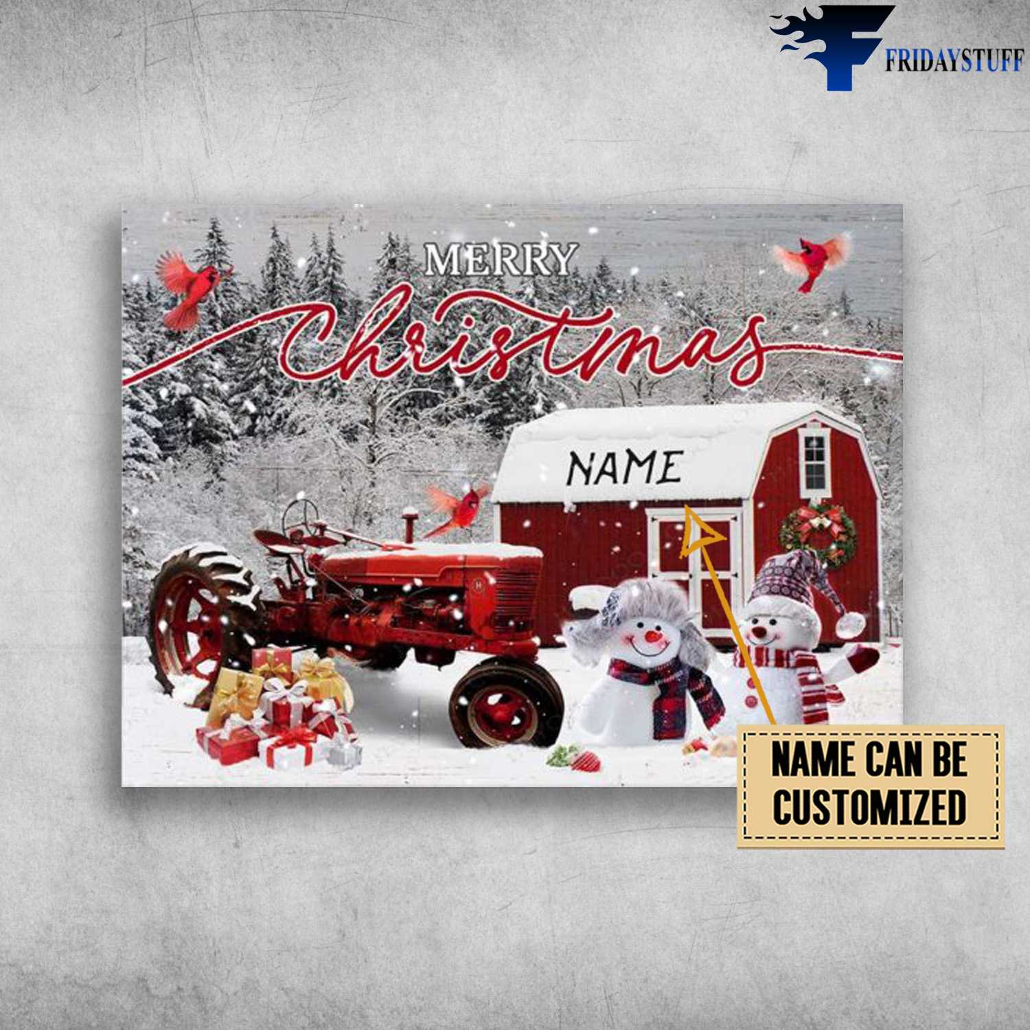 Cardinal Bird, Chrismas Tractor, Snowman, Farmer Poster, Merry Christmas