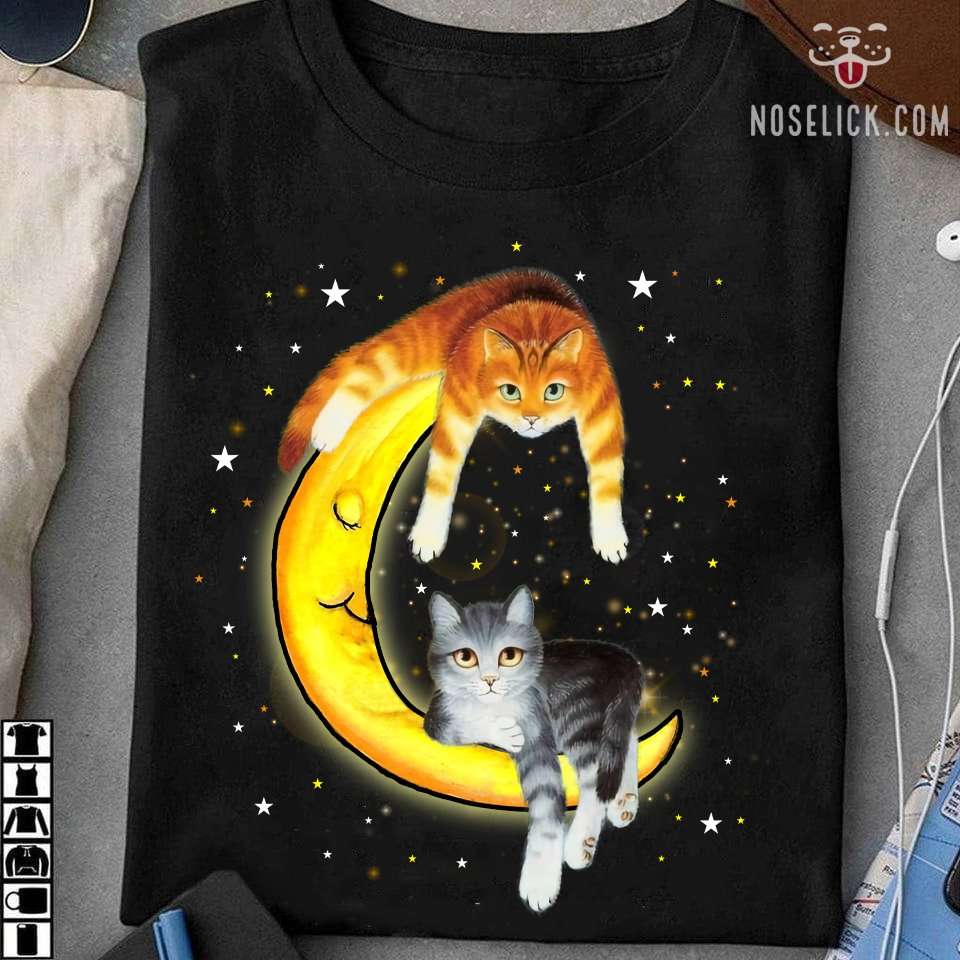 Cat on the moon - Graphic cat T-shirt, kitty cat lover
