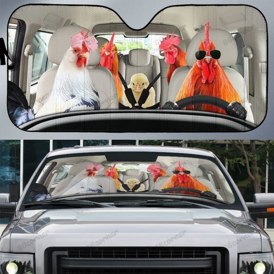 Chicken Family, Hen And Rooster, Chicken Auto Sun Shade