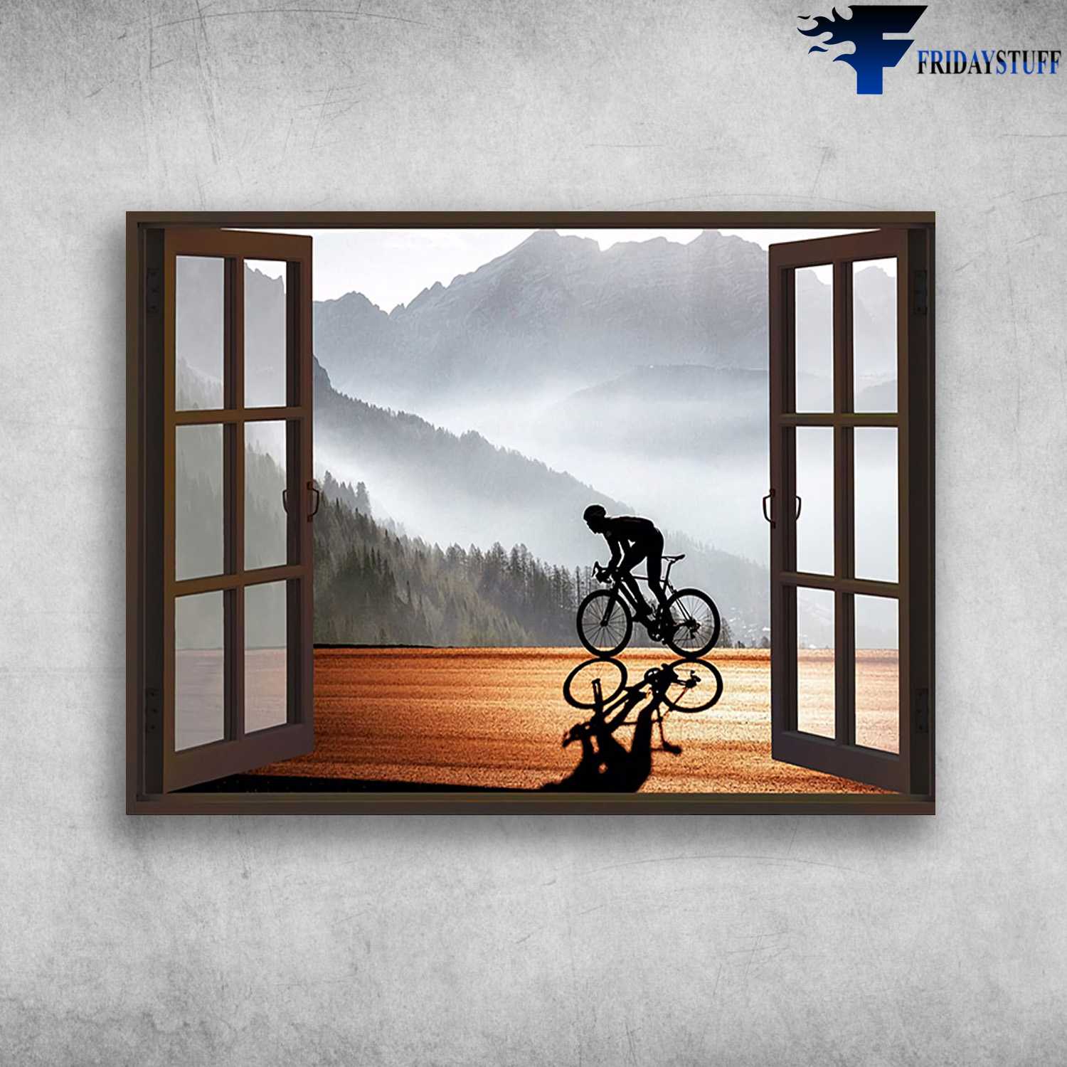 Cycling Man, Biker Lover, Window Poster, Bicycle Riding