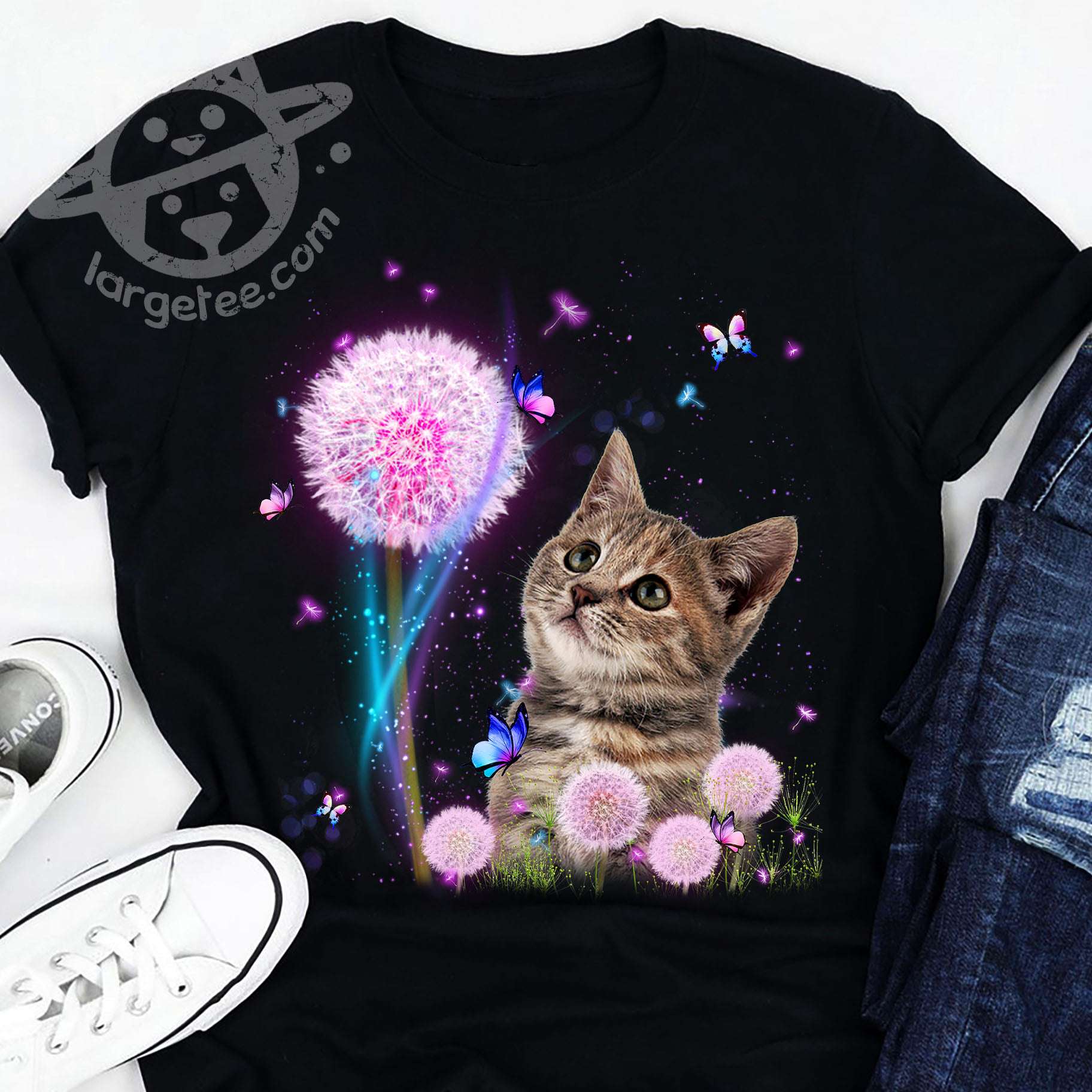 Dandelion flower and kitty - Gorgeous kitty cat, T-shirt for cat lovers