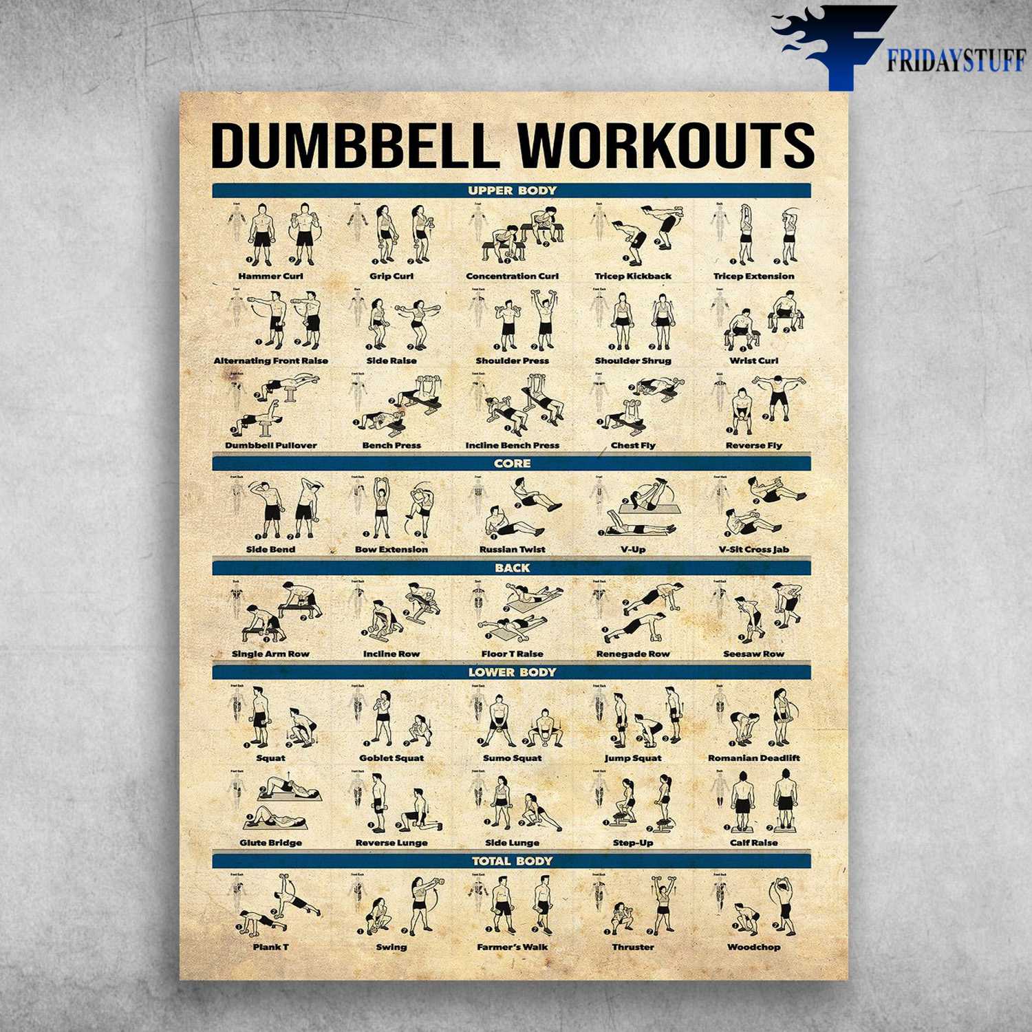 Dumbbell Workouts - Upper Body, Core, Back, Lower Body, Total Body