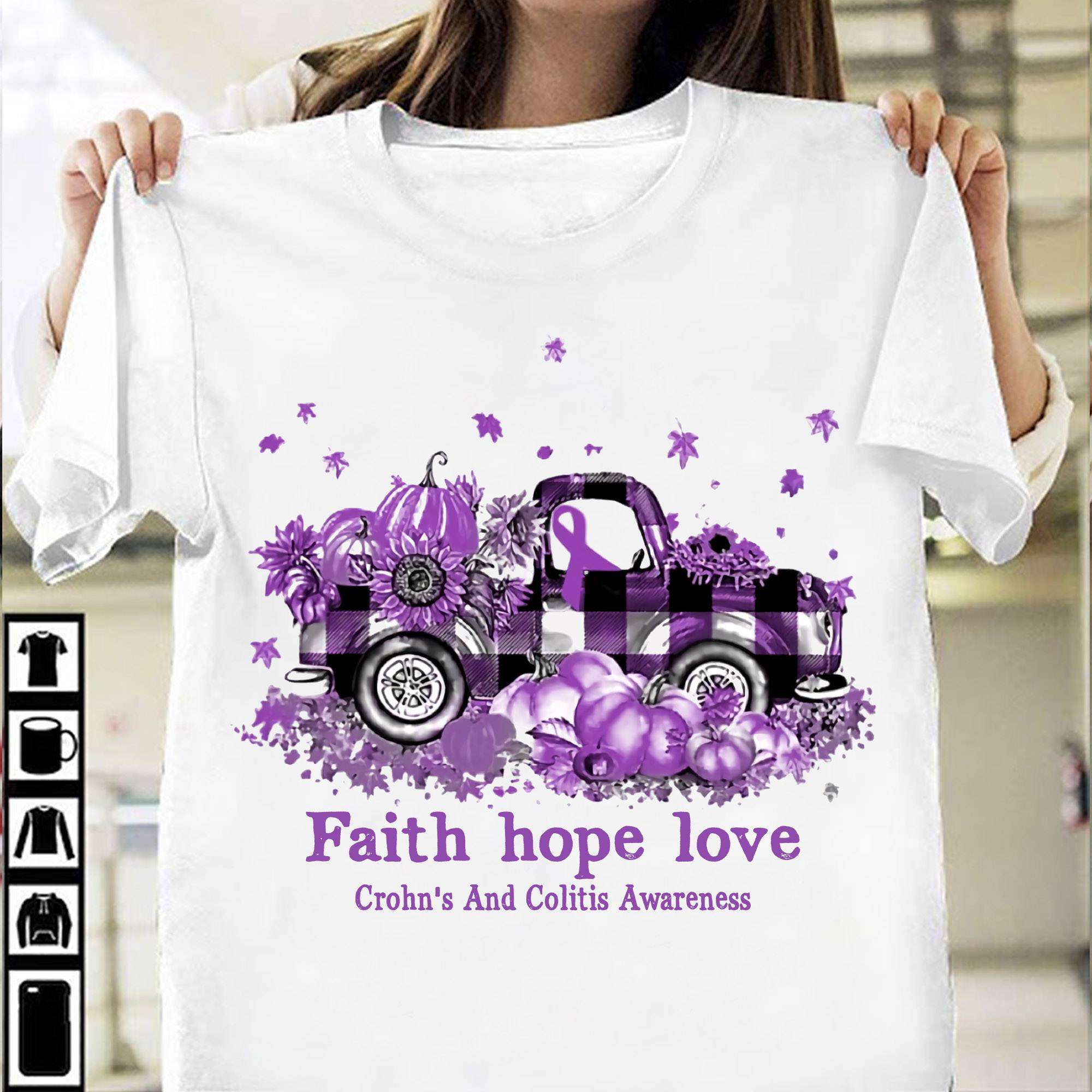 Faith hope love - Crohn's and Colitis Awareness, Purple truck and pumpkin