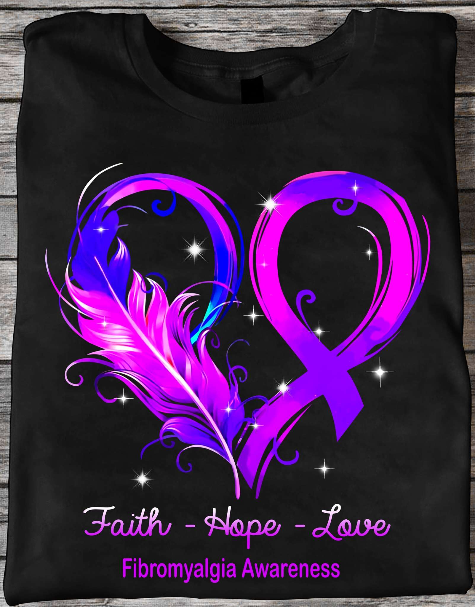 Faith hope love - Fibromyalgia awareness, Feather heart ribbon