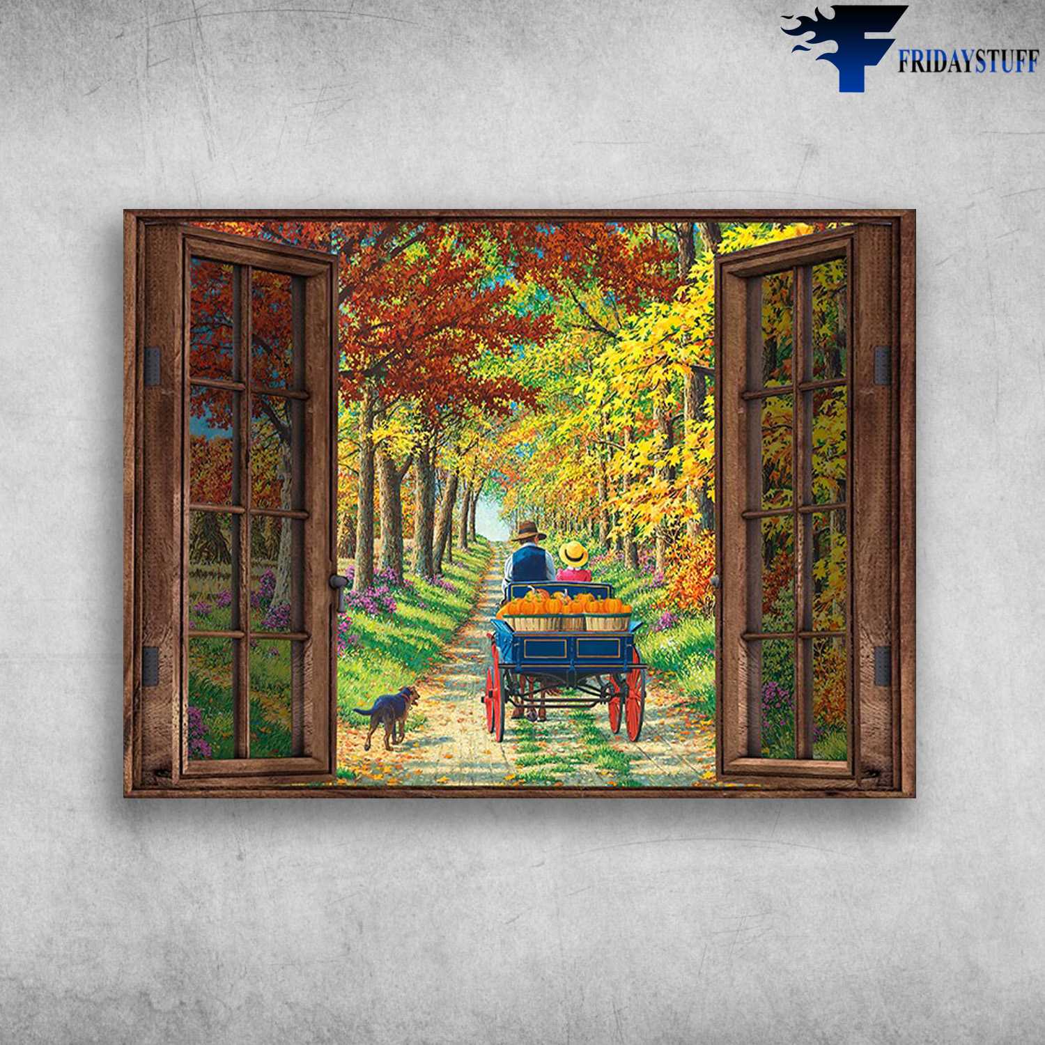 Farmer Couple, Autumn Scenery, Window Poster