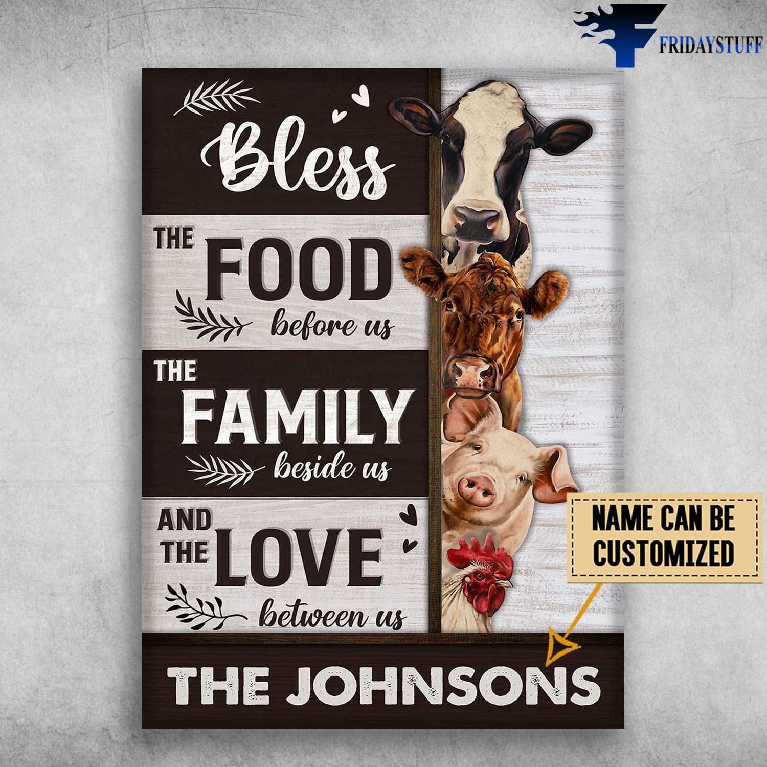 Farmer Poster, Bless The Food Before Us, The Family Beside Us, And The Love Between Us, Dairy Cow, Pig, Chicken