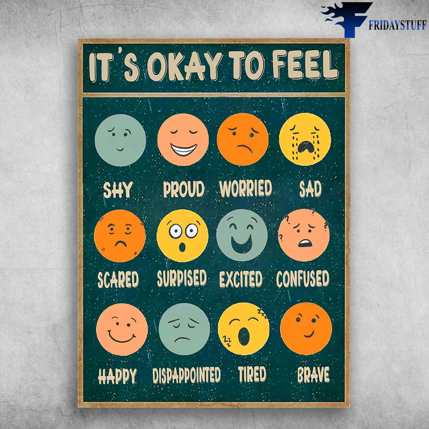 Feeling Poster - It's Okay To Feel, Shy, Proud, Worried, Sad, Scared, Surpised, Excited, Confused