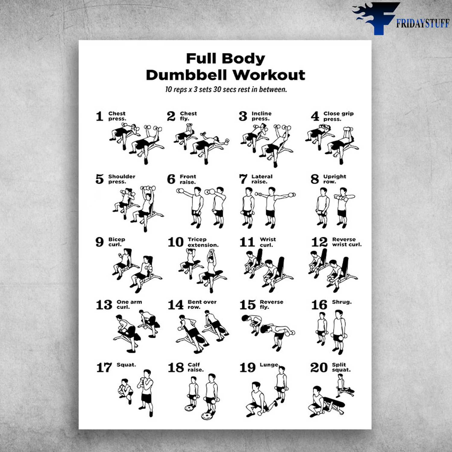 Full Body Dumbbell Workout, Gym Lover - 10 Reps x 3 Sets 30 Secs Rest In Between, Chest Press, Chest Fly, Incline Press, Close Grip Press