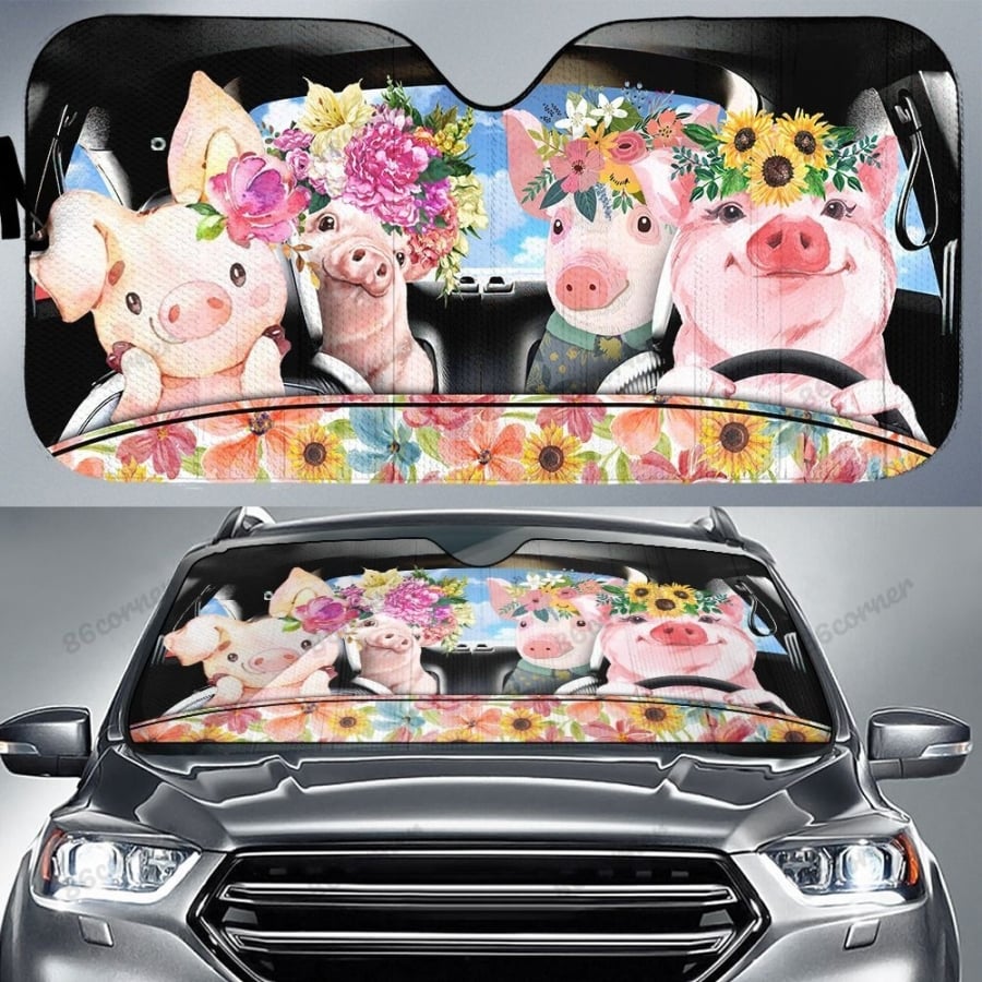 Funny Pig Family, Pig Auto Sun Shade, Pig Family