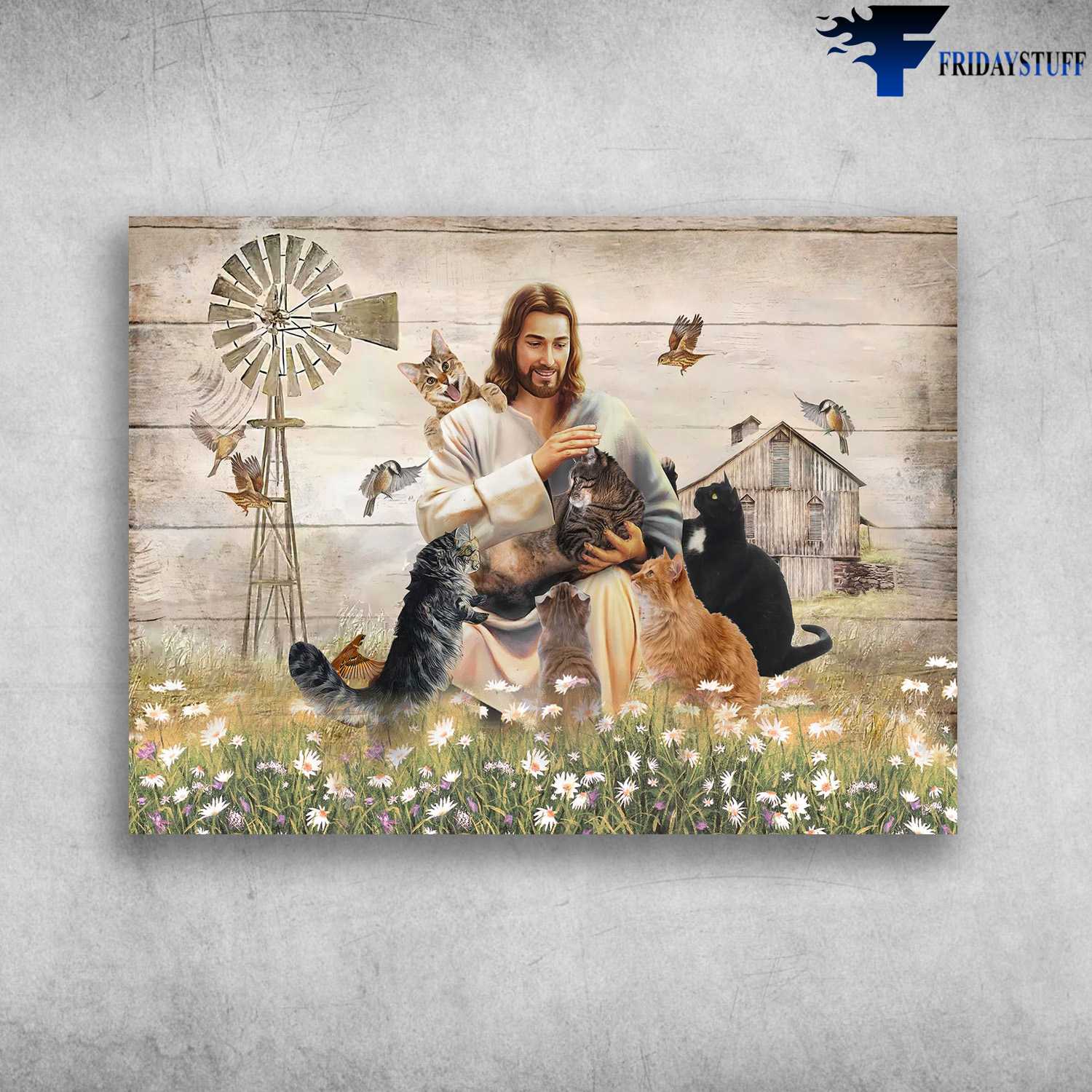God And Cat, Farmhouse Scenery, Jesus Cat Lover
