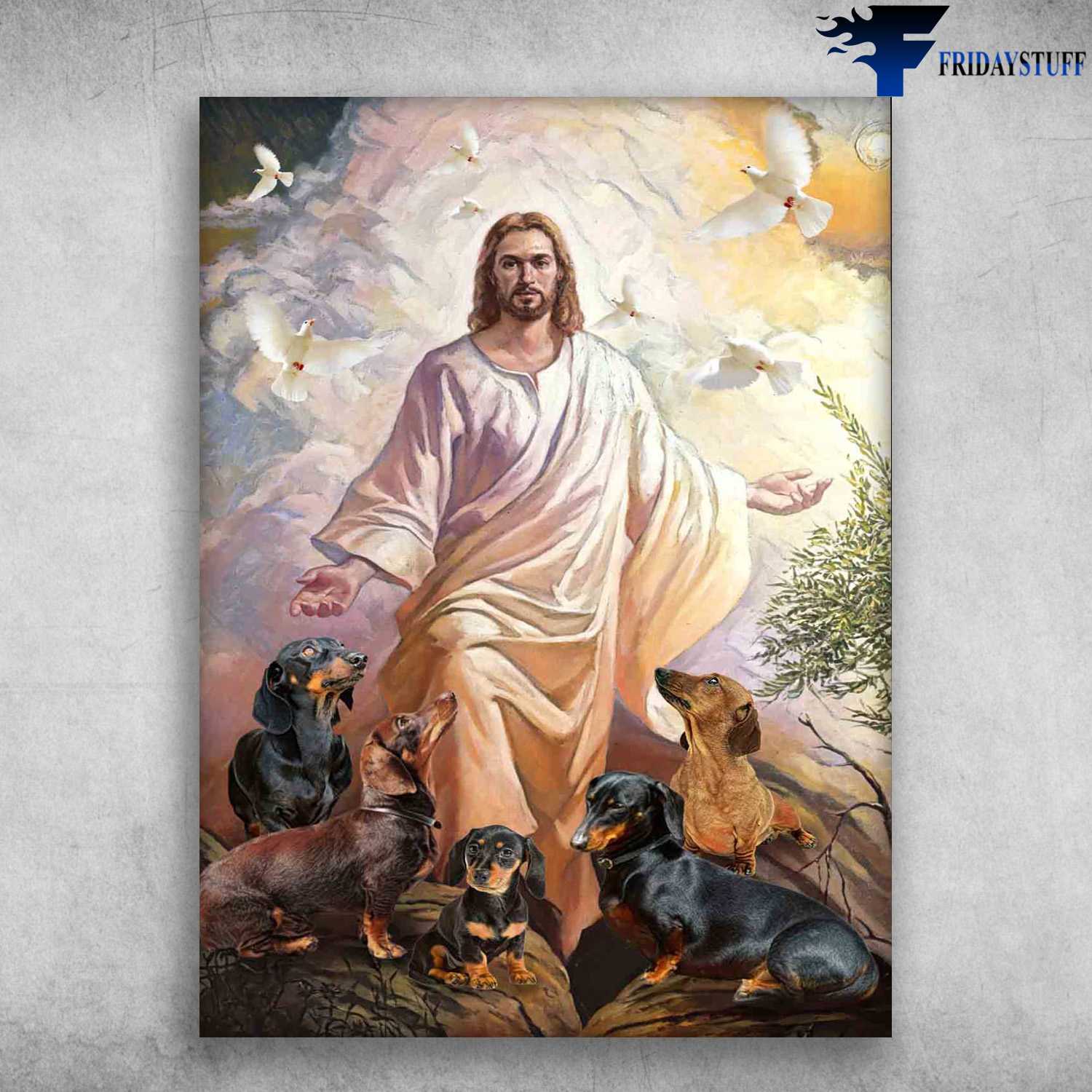 God And Dachshund, Dove Poster, Jesus Dog Lover