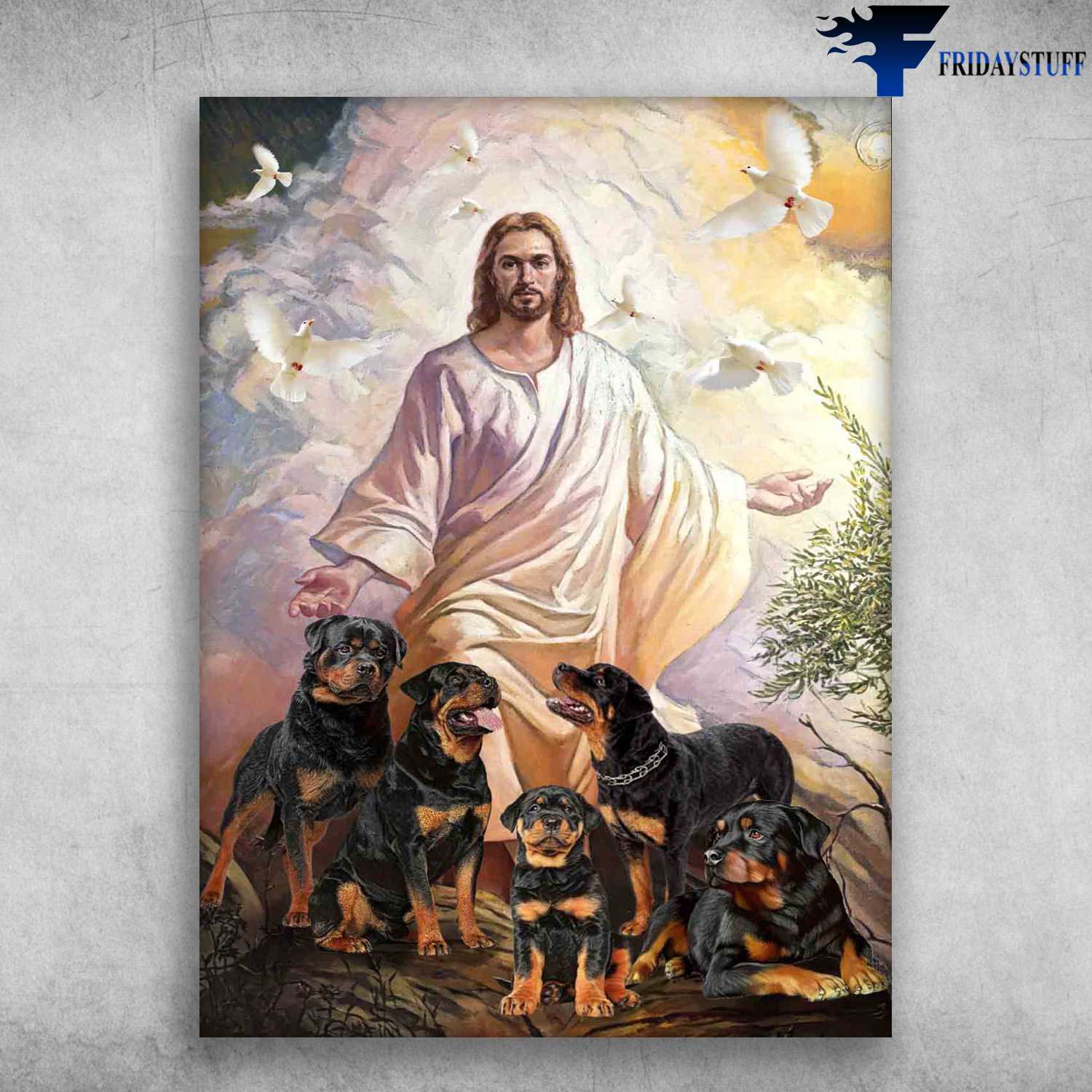 God And Rottweiler, Dove Poster, Jesus Dog Lover