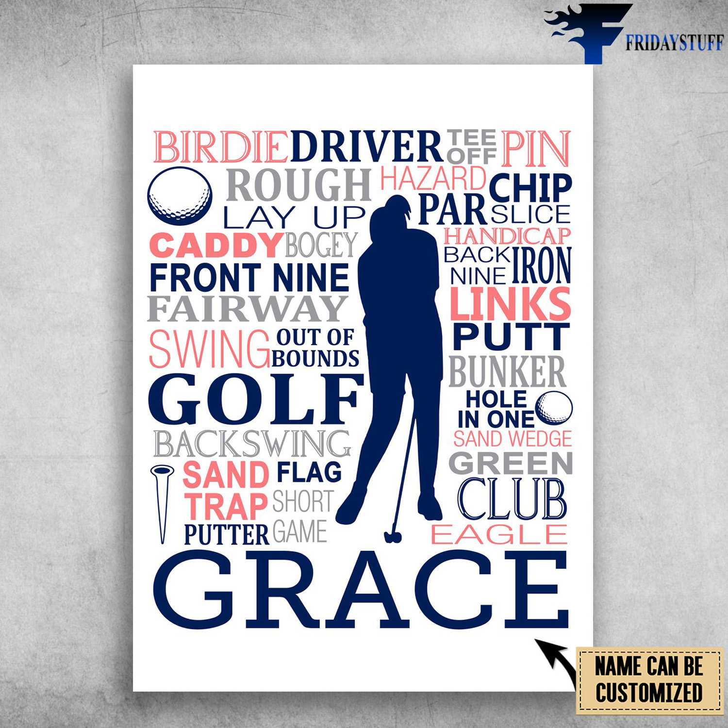 Golf Poster, Birdie Driver Tee Of Pin, Rough, Hazard, Chip, Lay Ip, Par, Slice, Handicap