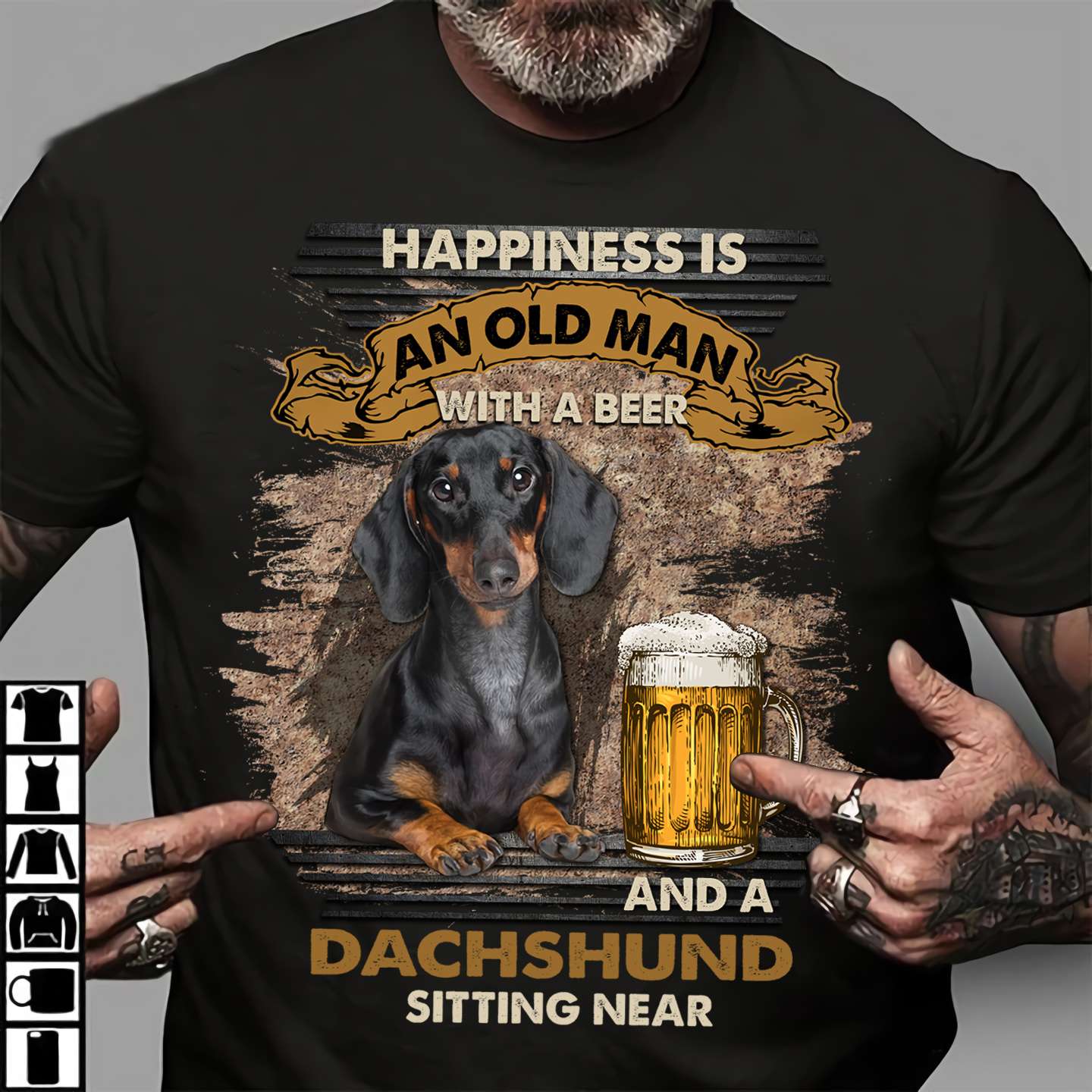 Happiness is an old man with a beer and a Dachshund sitting near - Dog and beer, gift for dog lover