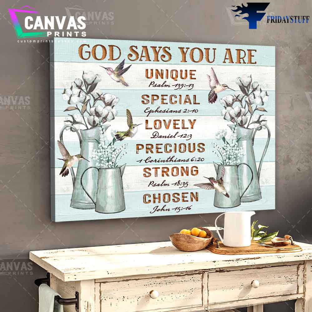 Hummingbird Poster - God Says You Are Unique, Special, Lovely, Precious, Strong, Chosen
