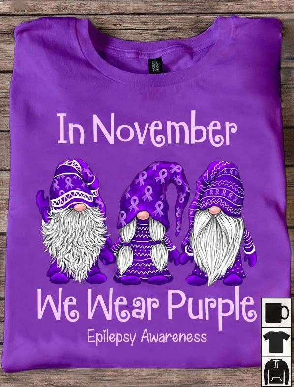 In November we wear purple - Epilepsy awareness, purple garden gnomes