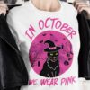 In October we wear pink - Halloween black cat witch, Cancer awareness month