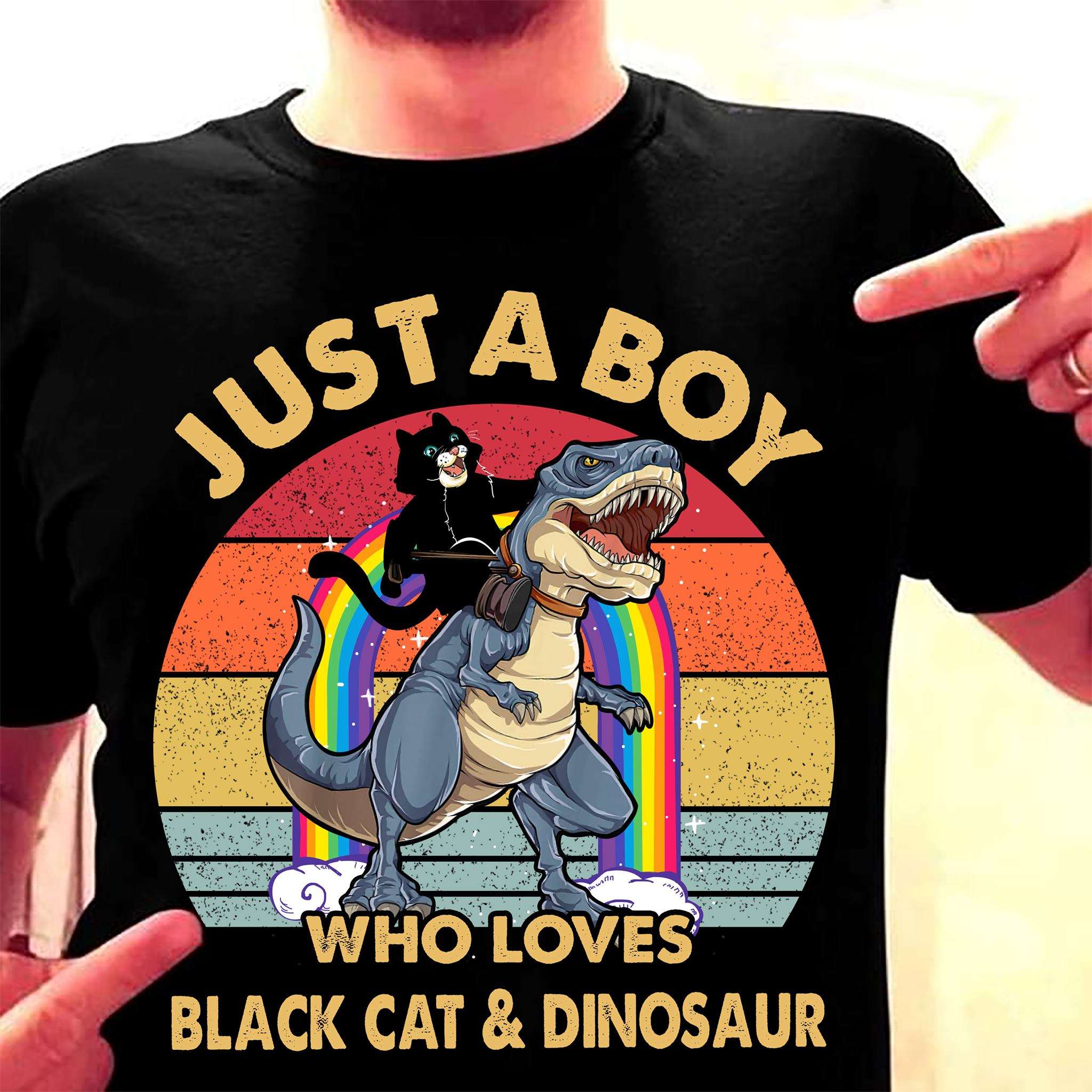 Just a boy who loves black cat and dinosaur - Cat riding dinosaur