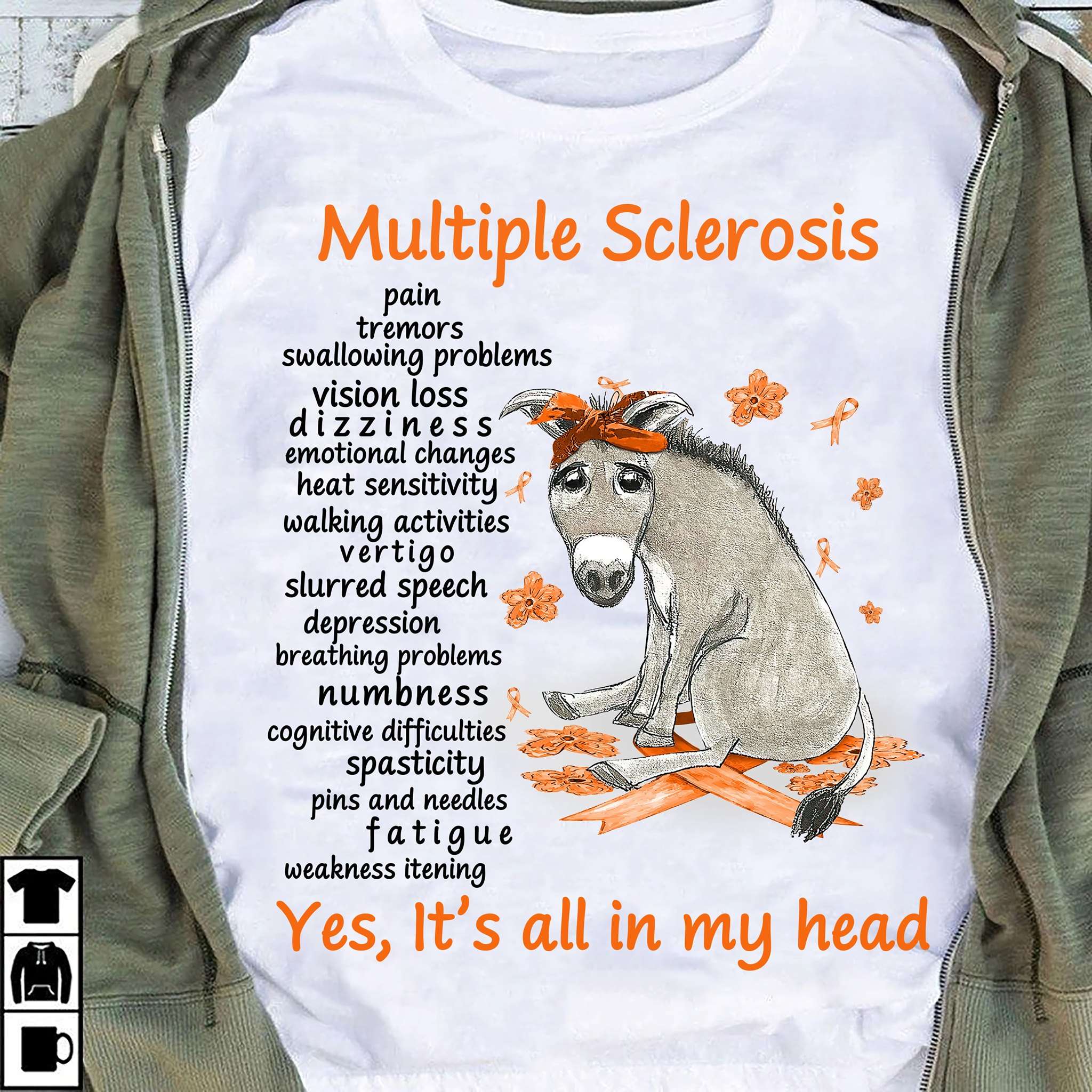 Multiple sclerosis awareness - Paining donkey ribbon, swallowing problems, vision loss, emotional changes
