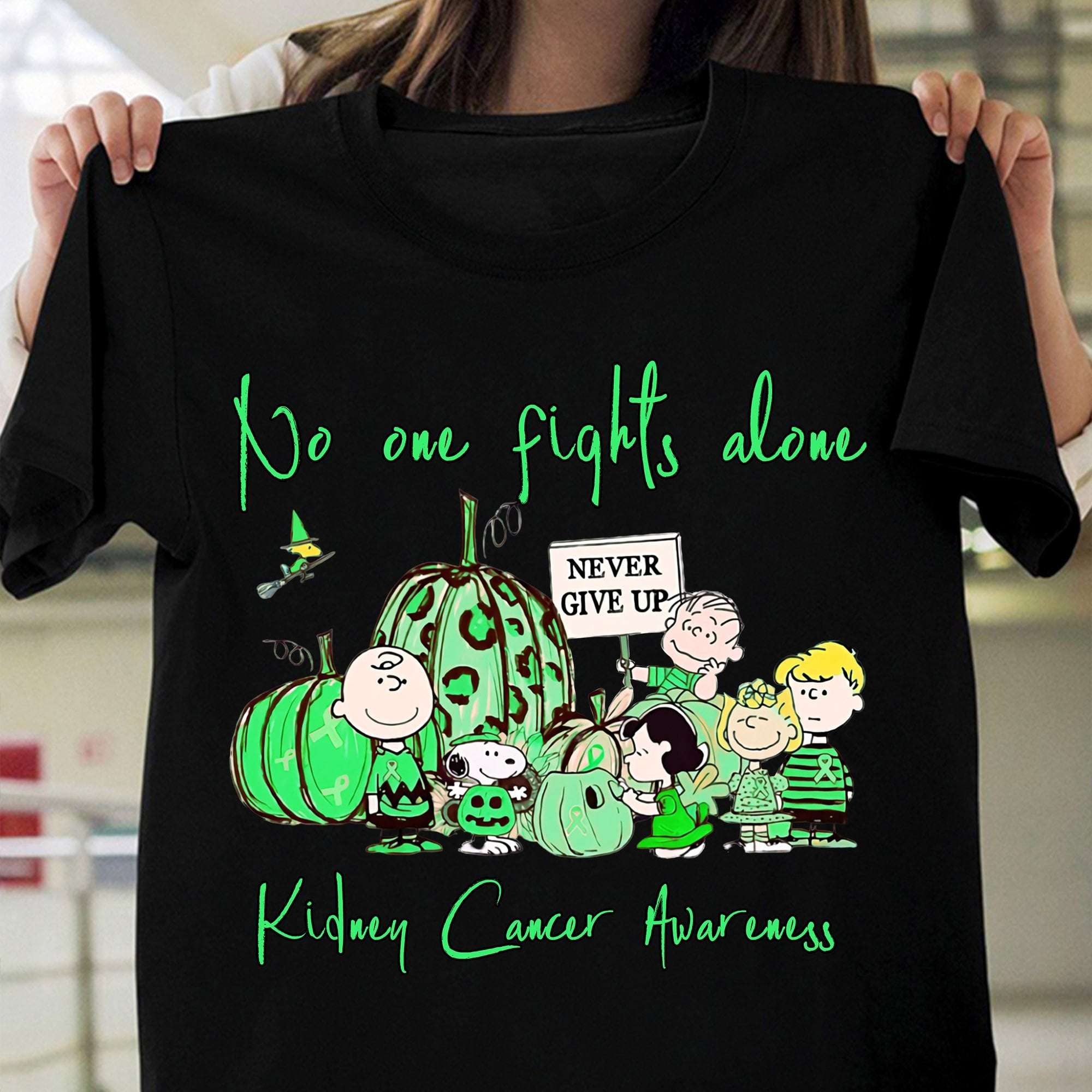 No one fights alone - Kidney cancer awareness, Halloween pumpkin ribbon