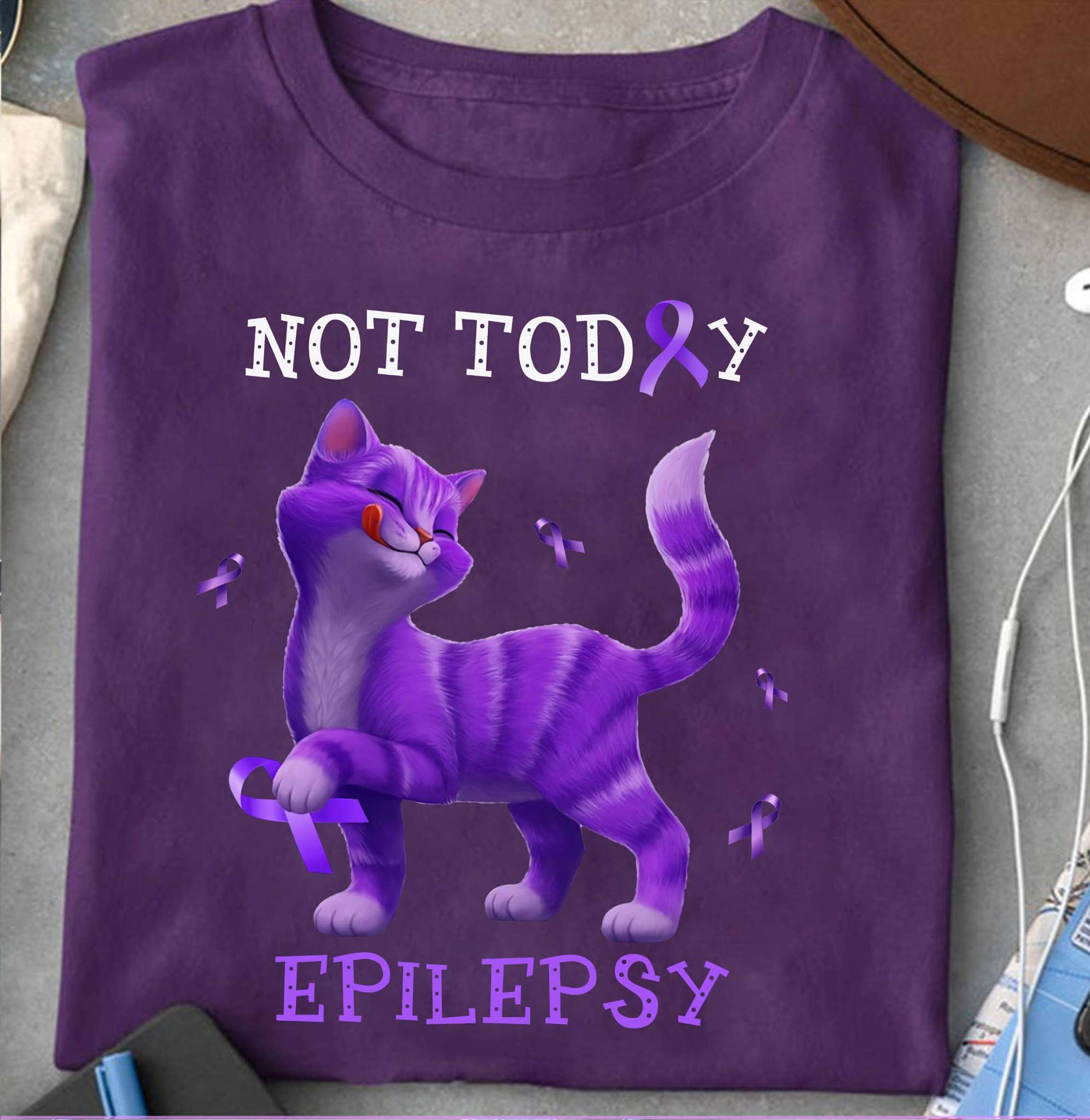 Not today Epilepsy - Epilepsy awareness ribbon, funny purple cat