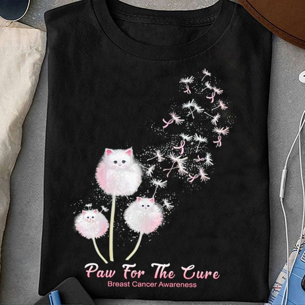 Paw for the cure - Breast cancer awareness, cat dandelion flower