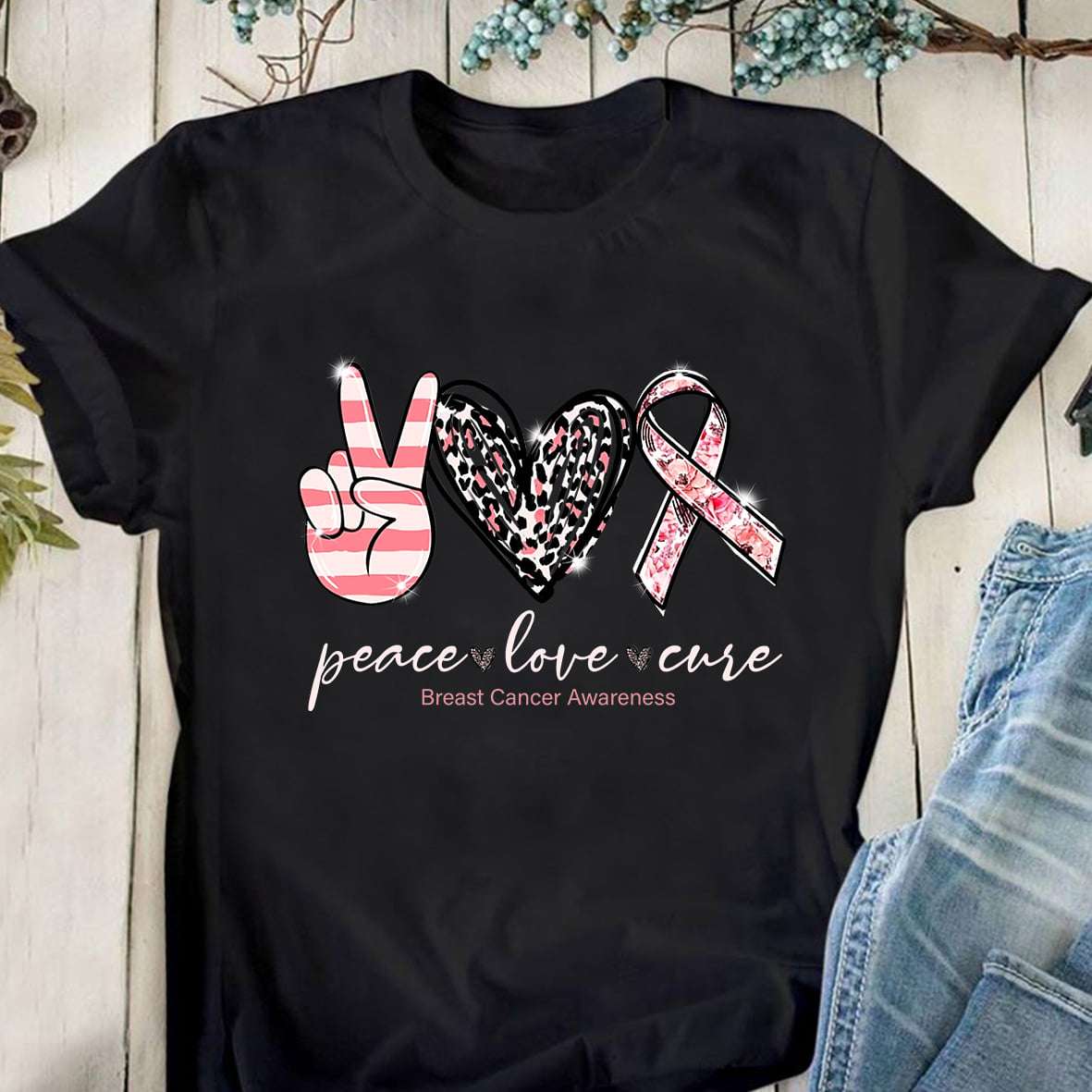 Peace love cure - Breast cancer awareness, Breast cancer ribbon