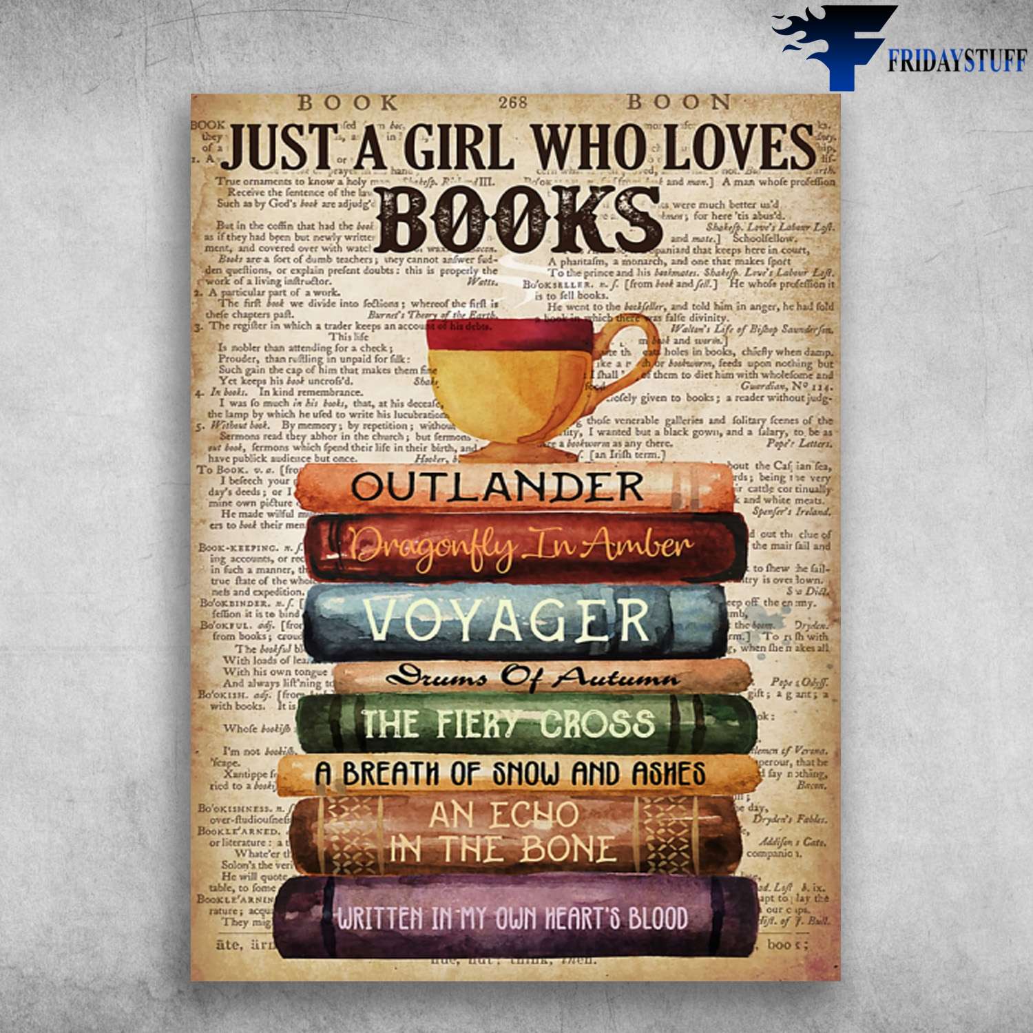 Read Book With Drinks - Just A Girl Who Loves Books, Outlander, Dragonfly In Amber, Voyager, Drums Of Autumn
