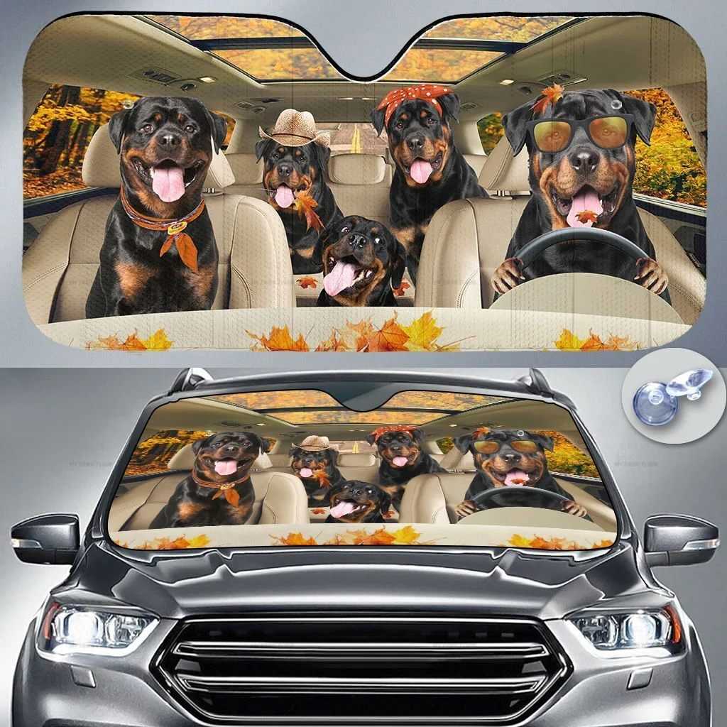Rottweiler Dog, Dog Lovers, Autumn Road, Car Auto Sunshade