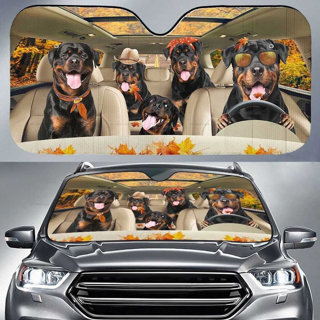 Rottweiler Family, Dog Lover, Autumn Auto Sun Shade