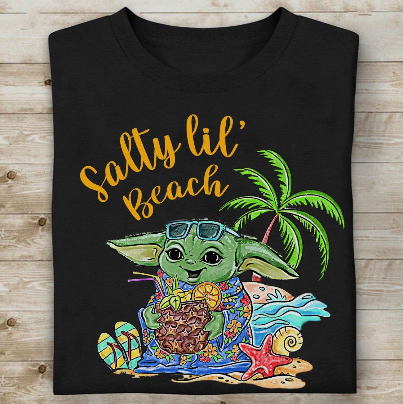 Salty lil beach - Summer vibe T-shirt, Yoda on the beach