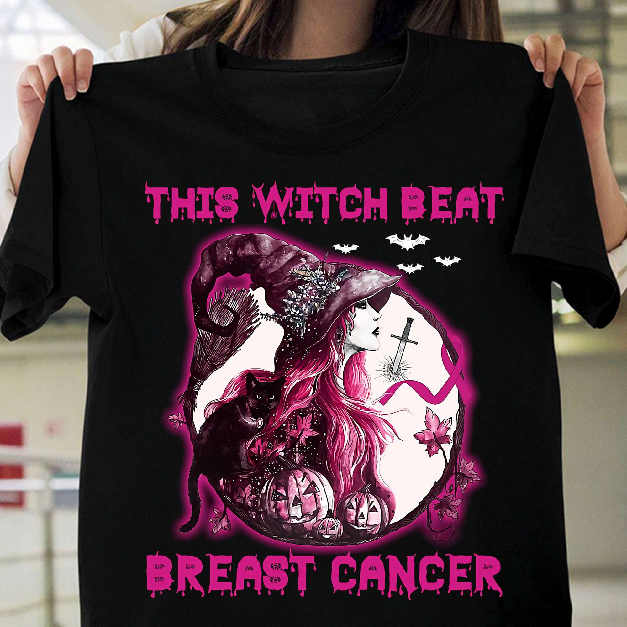 This witch beat breast cancer - Breast cancer awareness, Halloween scary witch