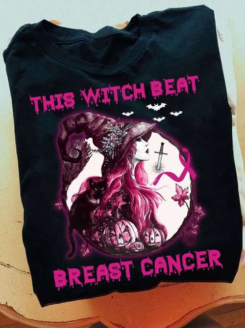 This witch beat breast cancer - Breast cancer awareness, Halloween witch ribbon