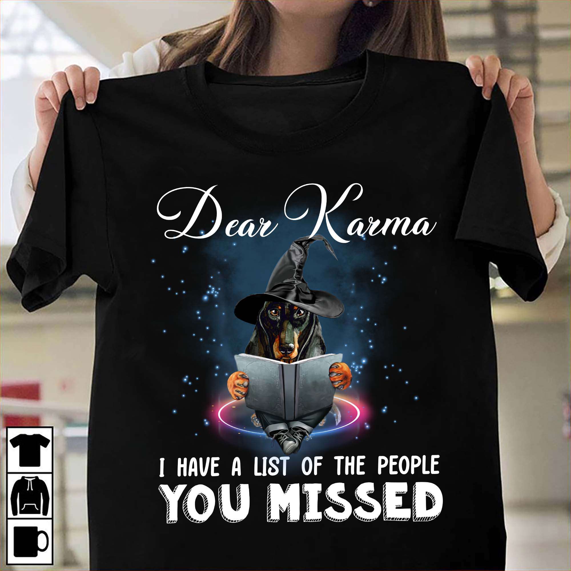 Witch Dachshund Read Book - Dear karma i have a list of the people you missed
