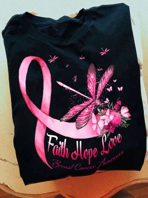 Dragonfly Breast Cancer Ribbon - Faith hope love breast cancer awareness