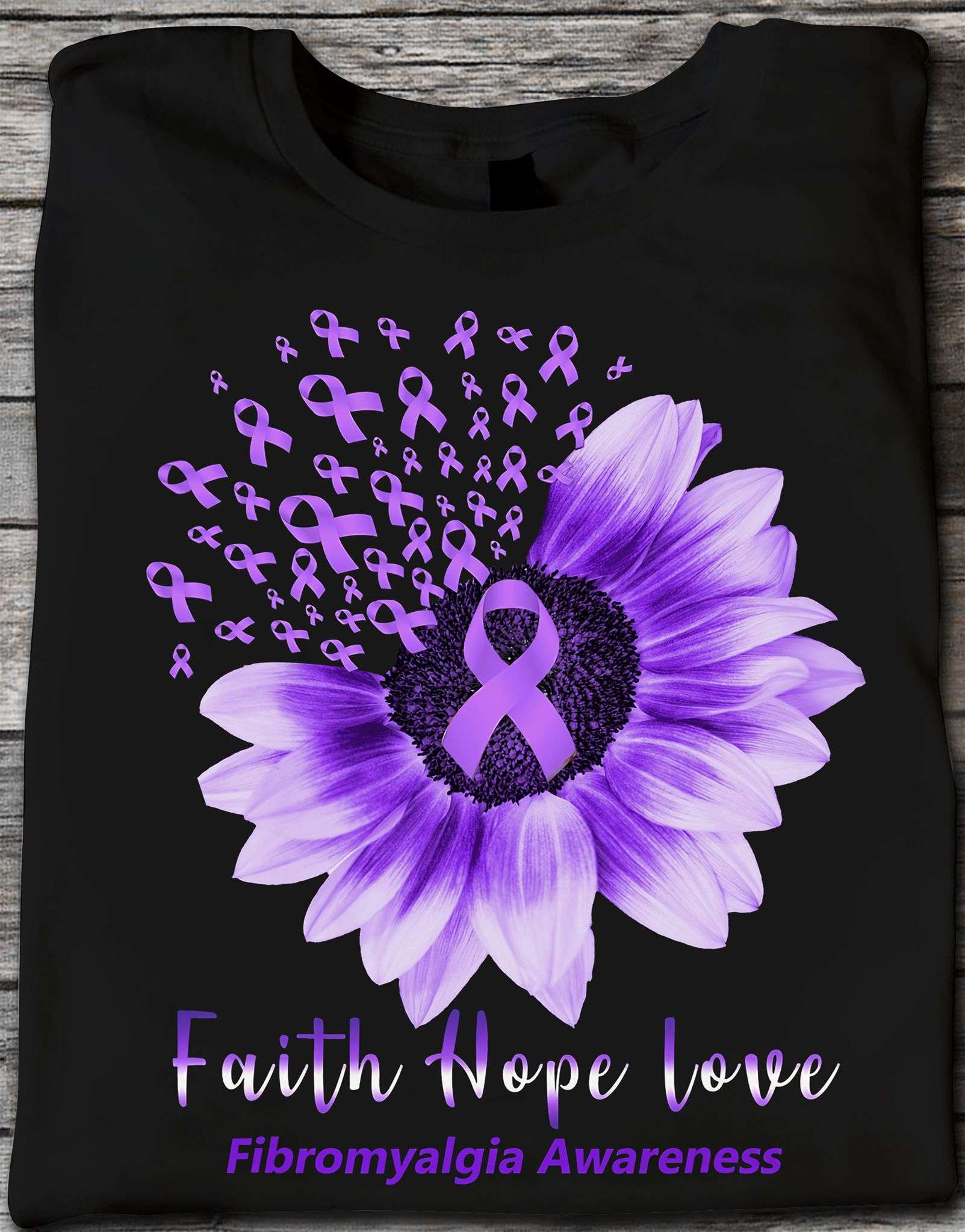 Sunflower Fibromyalgia Ribbon - Faith hope love fibromyalgia awareness