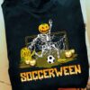 Skeleton Pumpkin Playing Soccer - Soccerween
