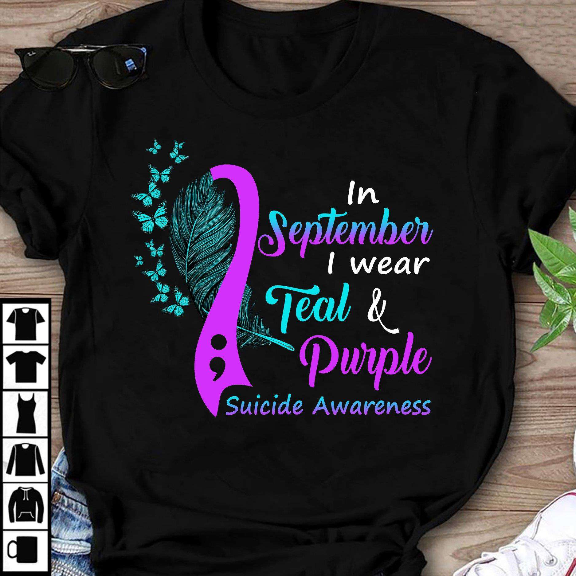 Feather Suicide Butterfly - In september i wear teal and purple suicide awareness