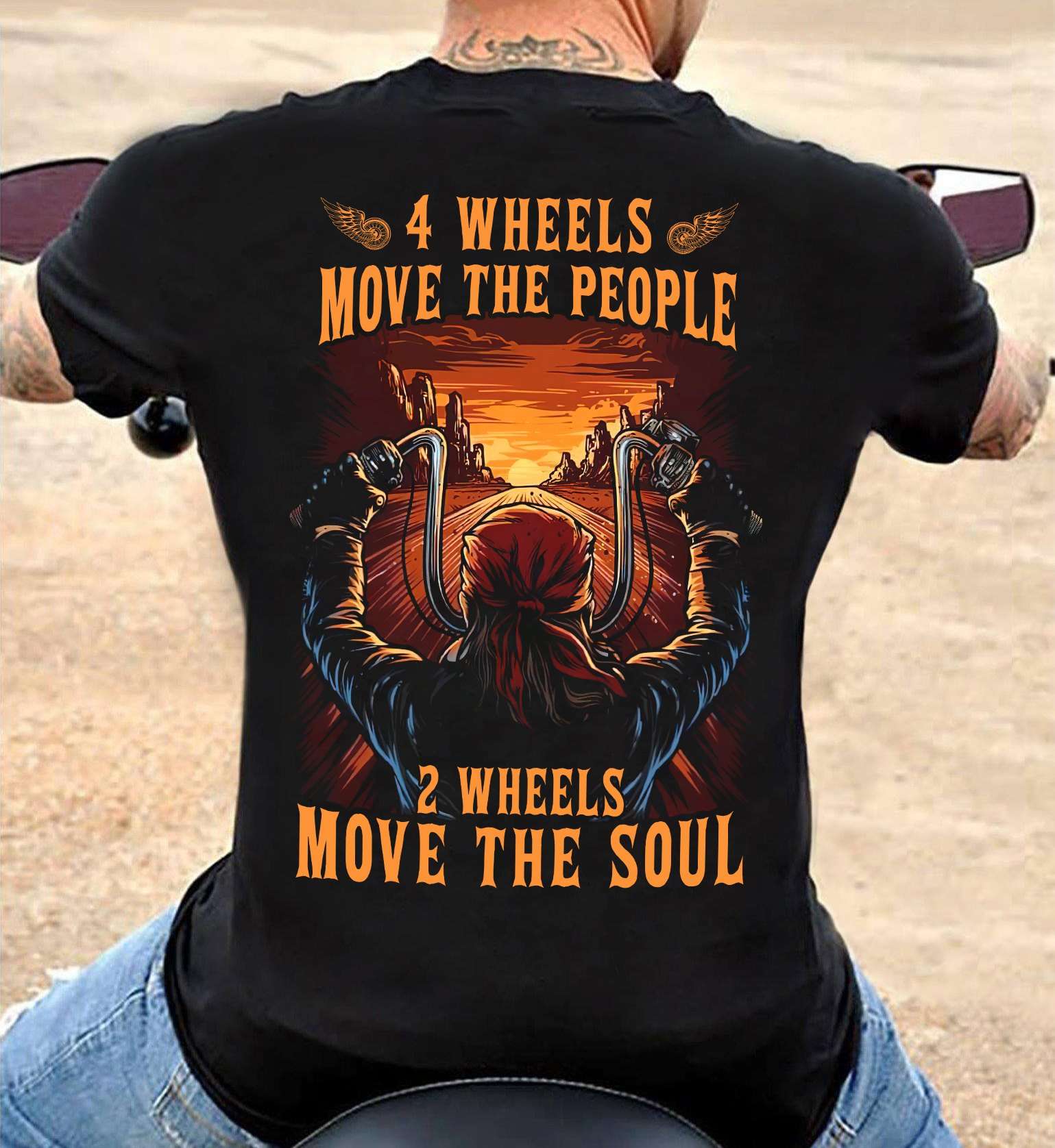 Man Riding Motorcycle At Sunset - 4 wheels move the people 2 wheels move the soul