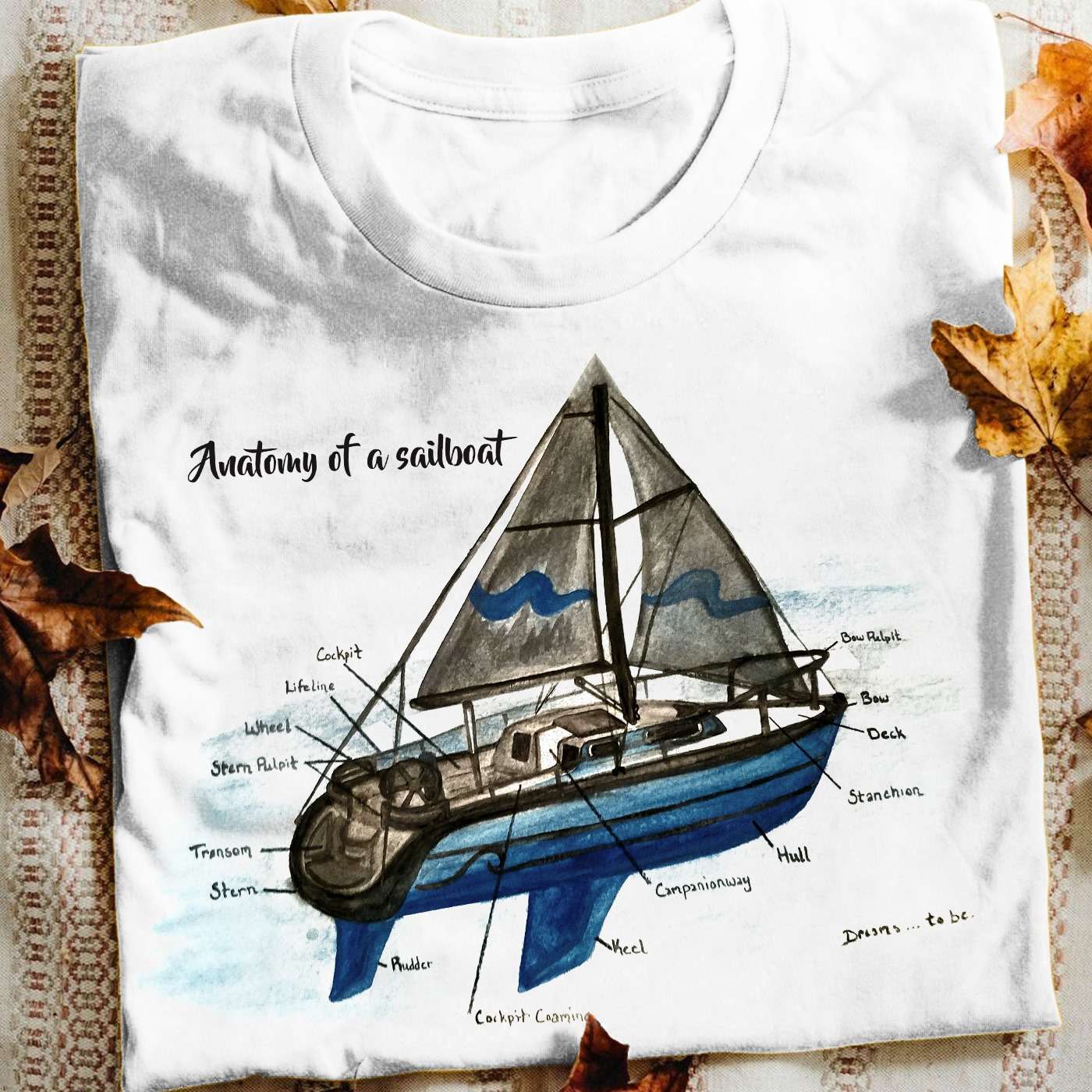 Anatomy of a sailboat - Sailboat graphic T-shirt, gift for sailboat driver