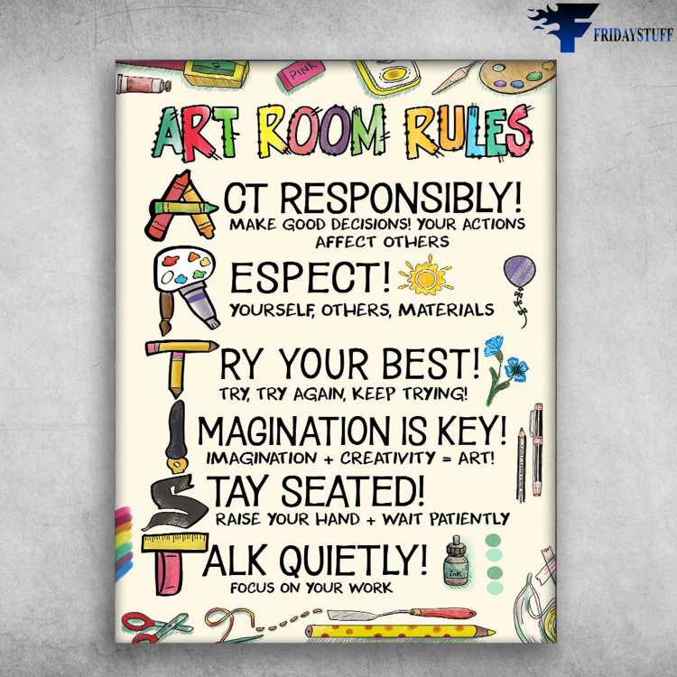 Art Room Rules, Classroom Poster - CT Responsibly, Make Good Decisions, Your Actions Affect Others, Espect Yourself, Other, Materials
