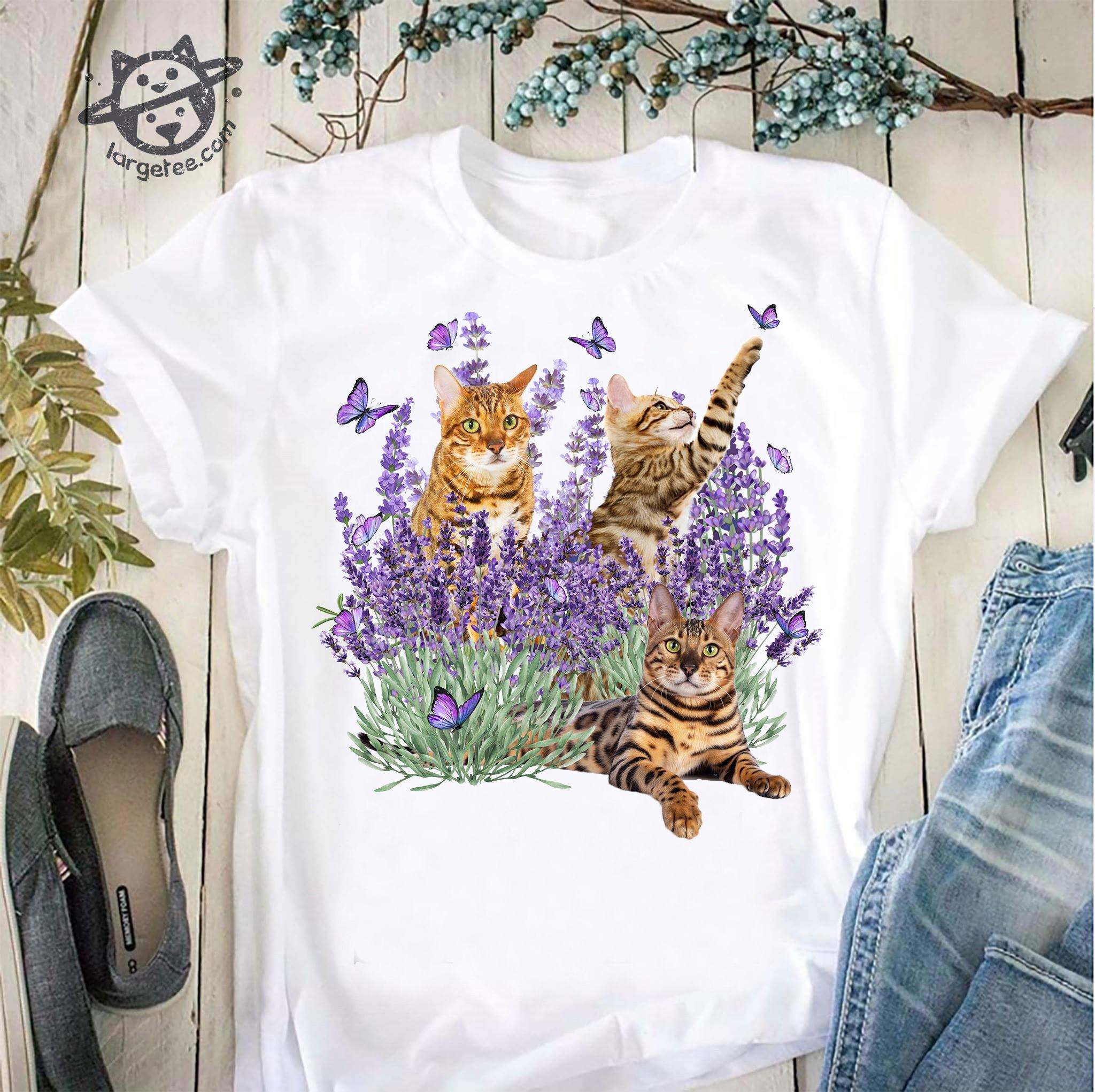 Bengal cat and butterflies - Gift for cat lover, Bengal Cat breed
