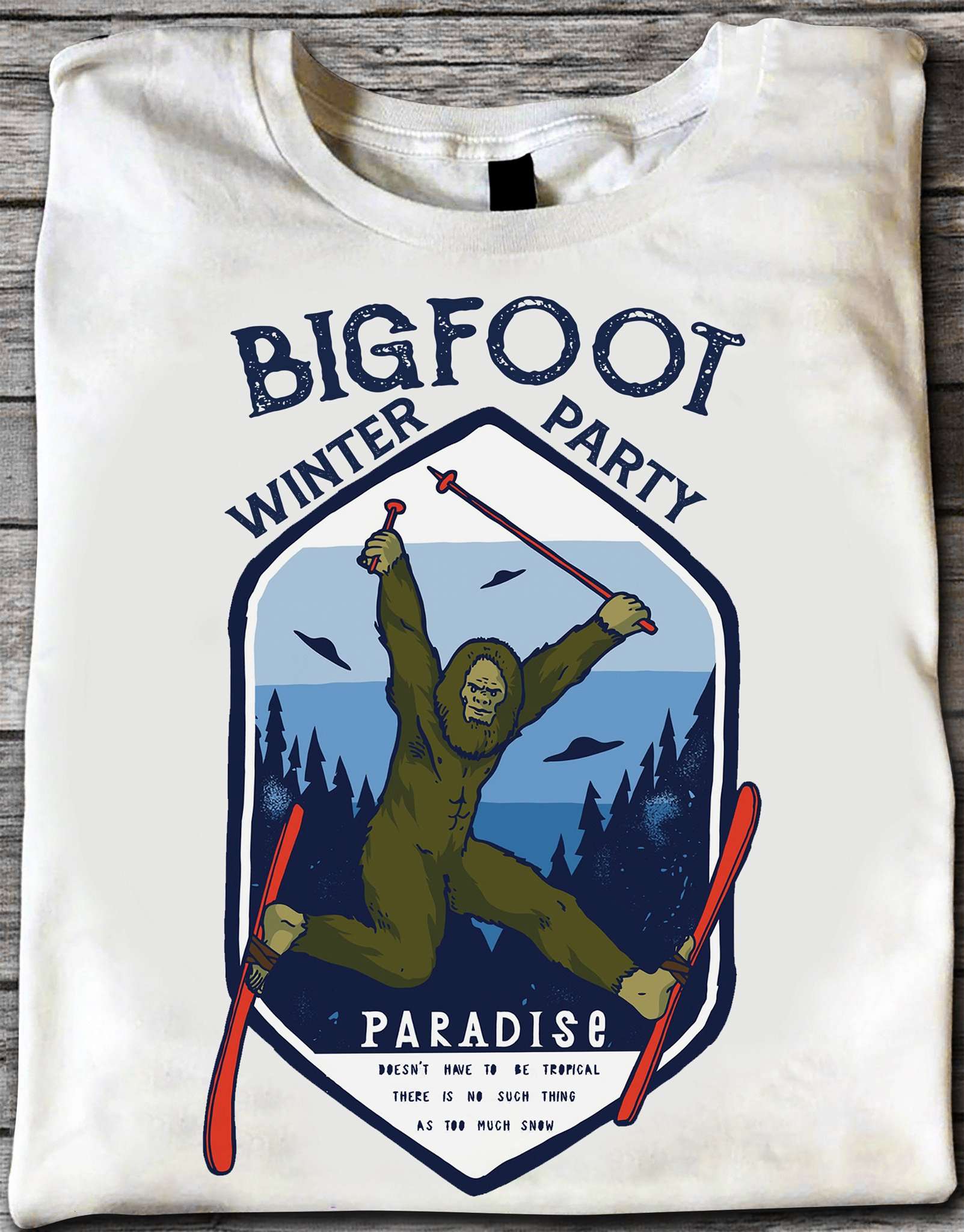 Bigfoot winter party - Bigfoot and UFO, Gift for skiing person