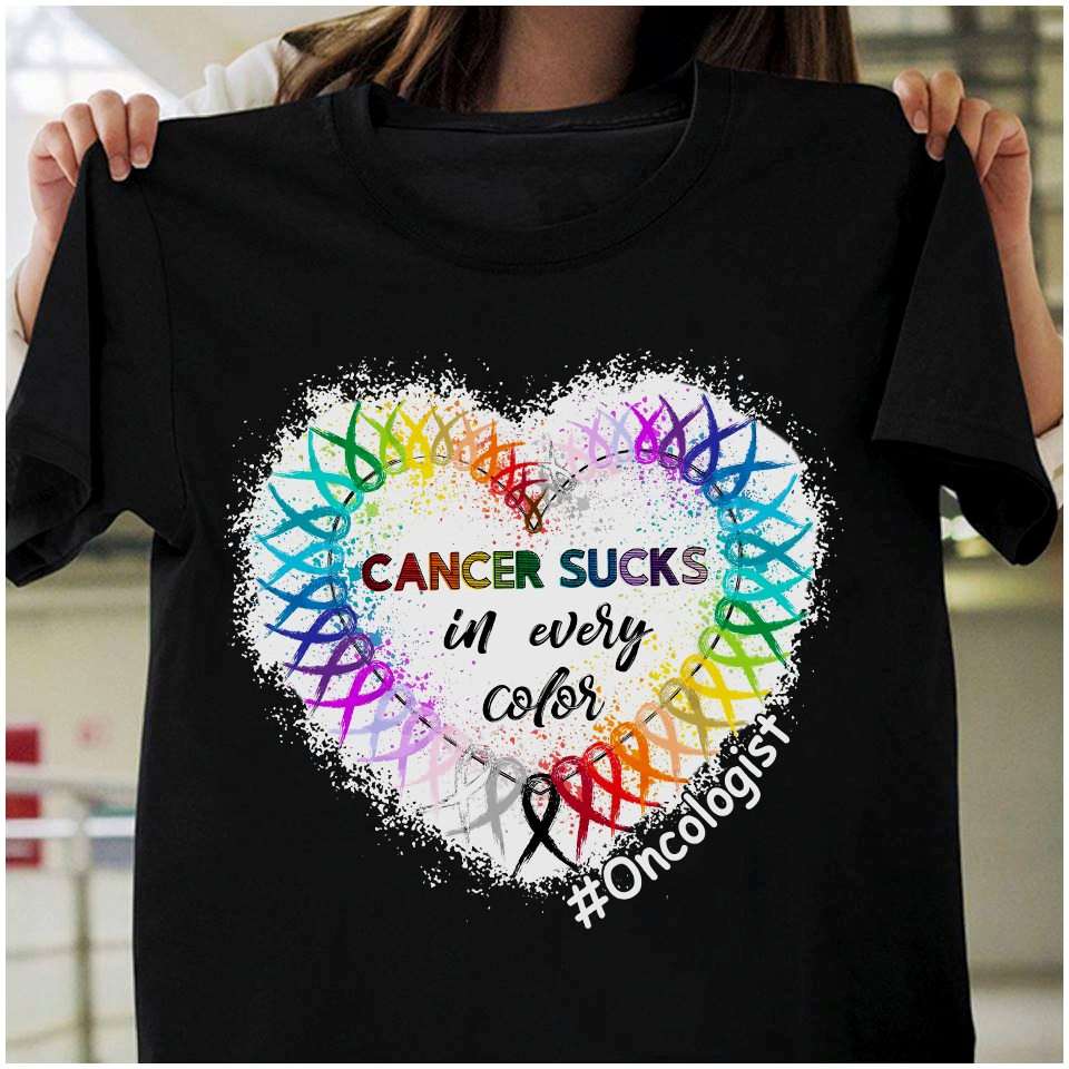 Cancer sucks in every color - Cancer awareness T-shirt, colorful cancer ribbon